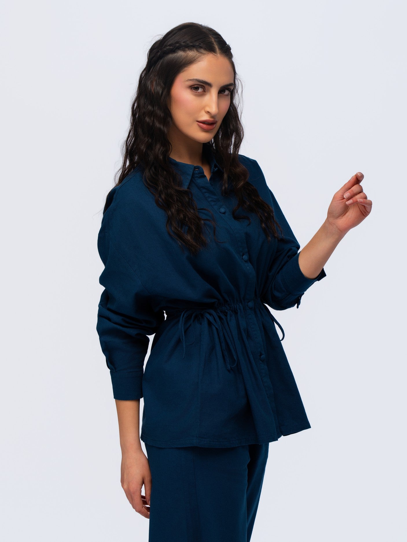 Drawstring Linen Shirt - MIDNIGHT DENIM