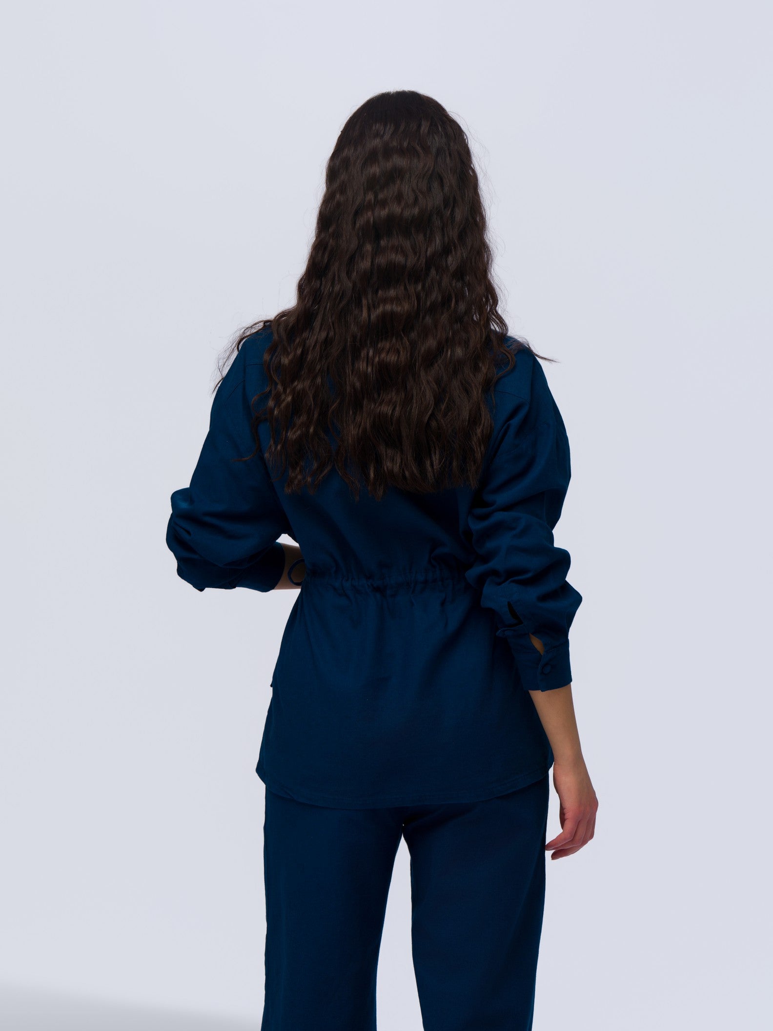 Drawstring Linen Shirt - MIDNIGHT DENIM