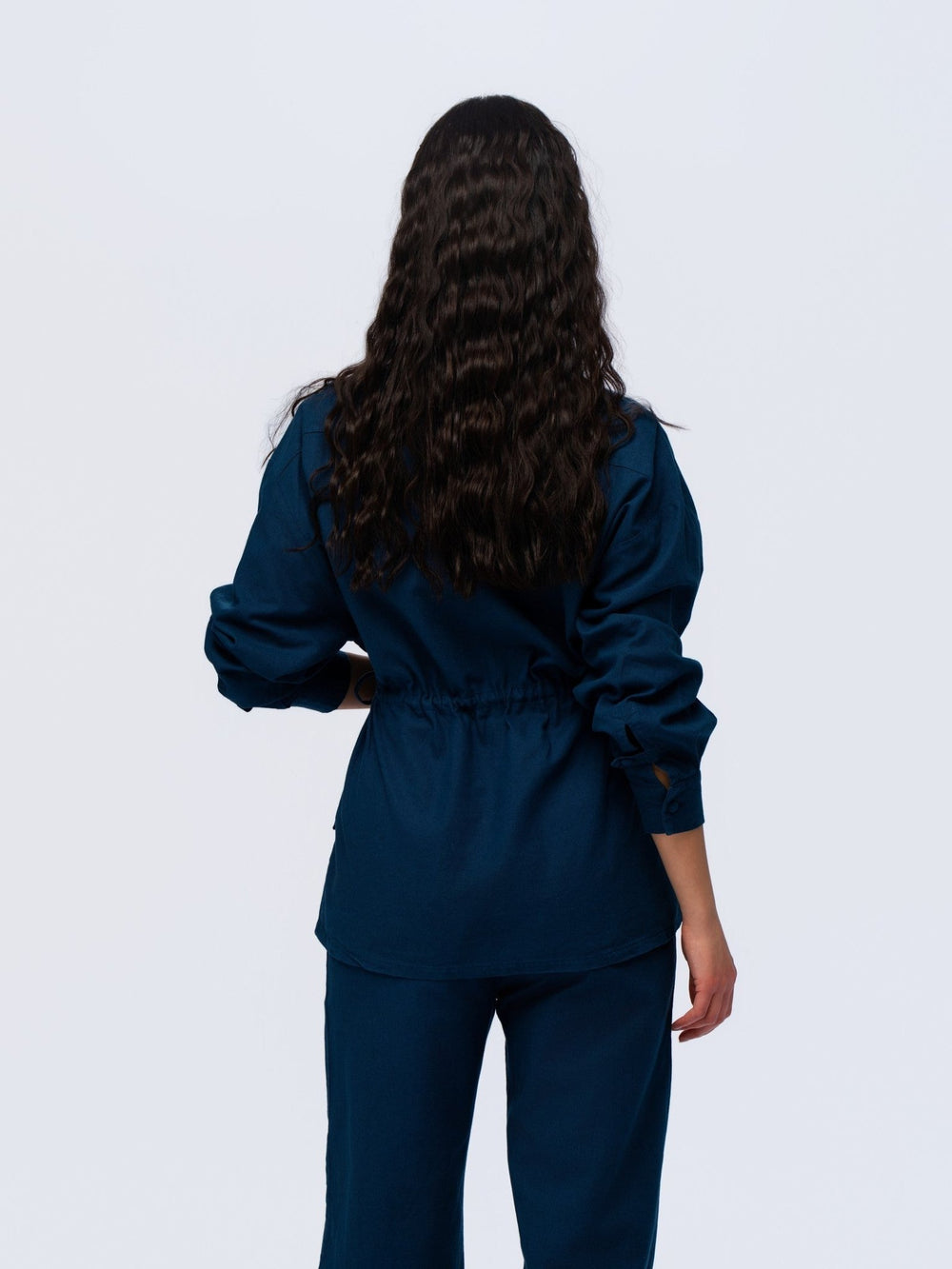 Drawstring Linen Shirt - MIDNIGHT DENIM