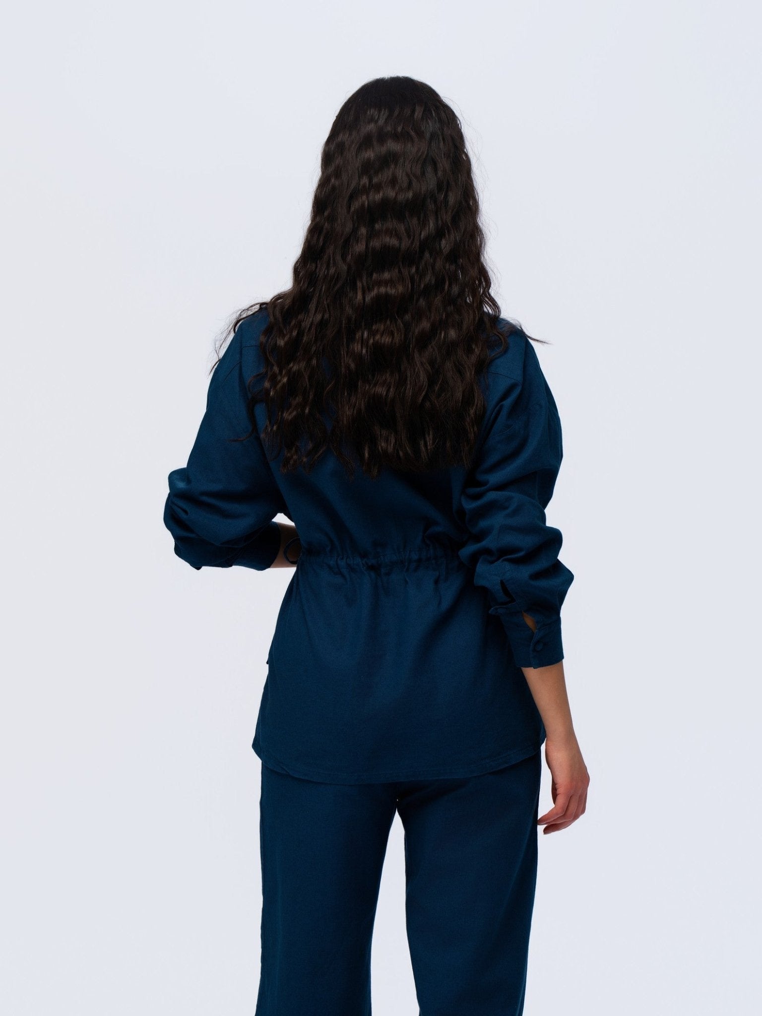 Drawstring Linen Shirt - MIDNIGHT DENIM