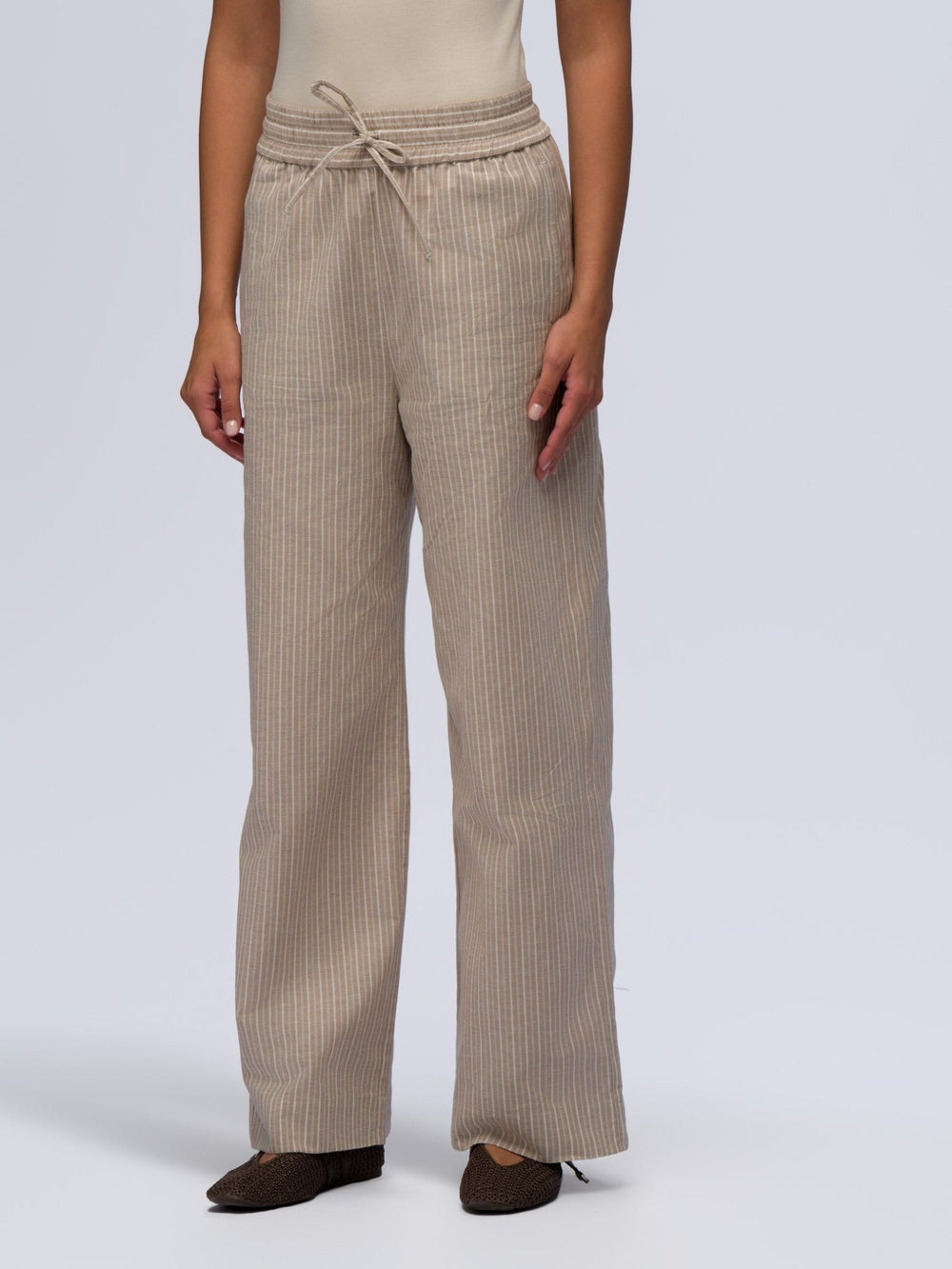 Linen Trousers - BEIGE & CREAM STRIPES