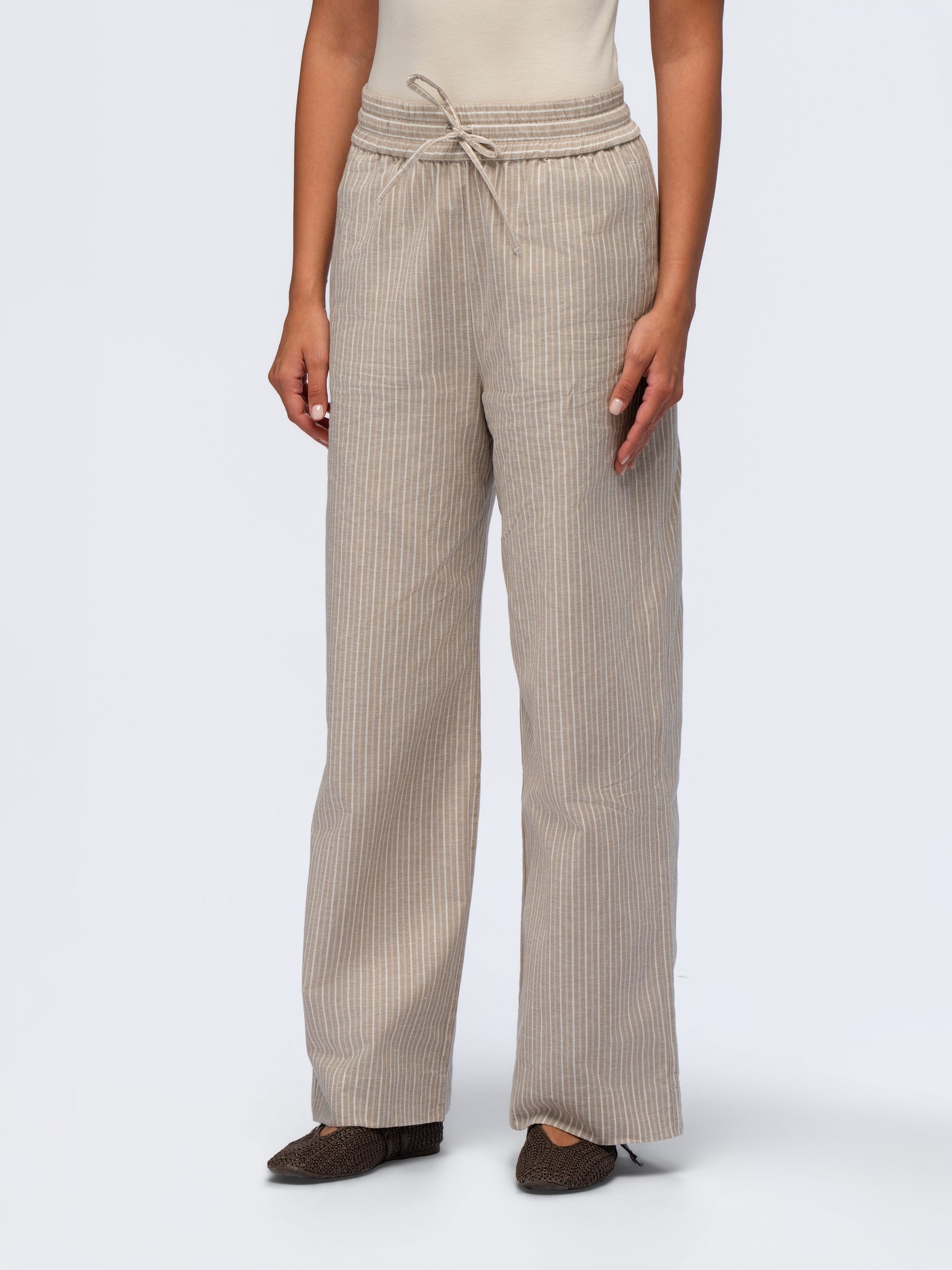 Linen Trousers - BEIGE & CREAM STRIPES