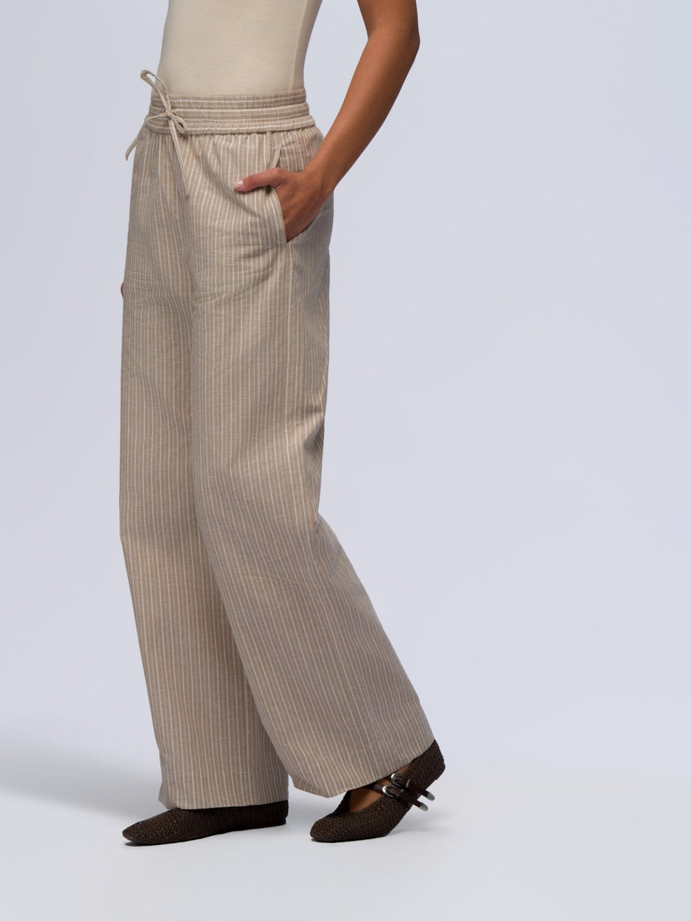 Linen Trousers - BEIGE & CREAM STRIPES