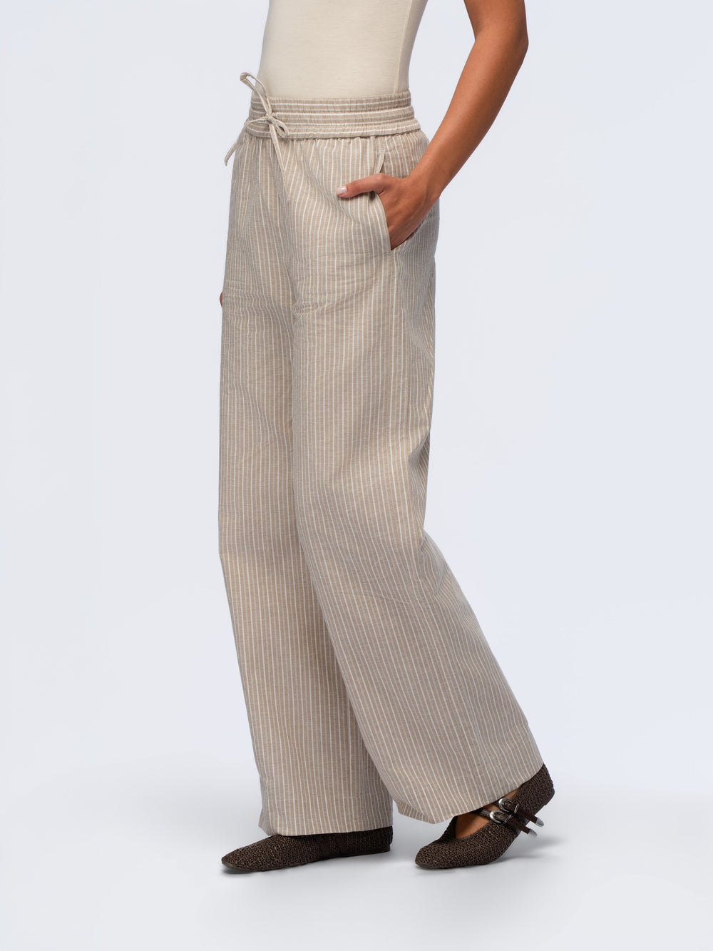 Linen Trousers - BEIGE & CREAM STRIPES