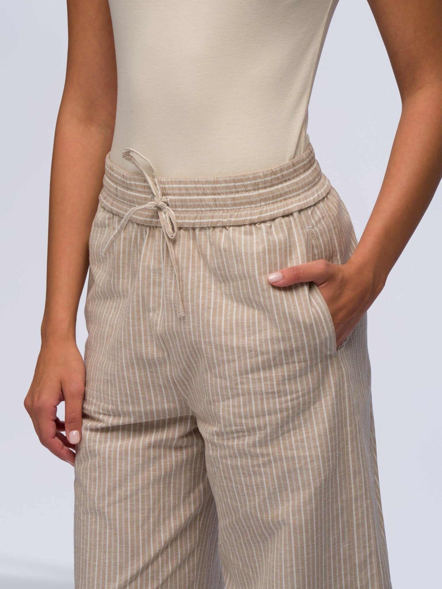 Linen Trousers - BEIGE & CREAM STRIPES