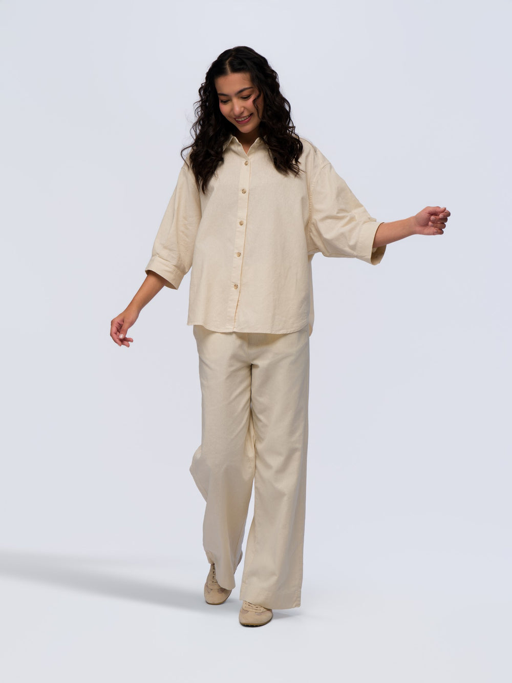 Oversized Linen Shirt - STONE GREY