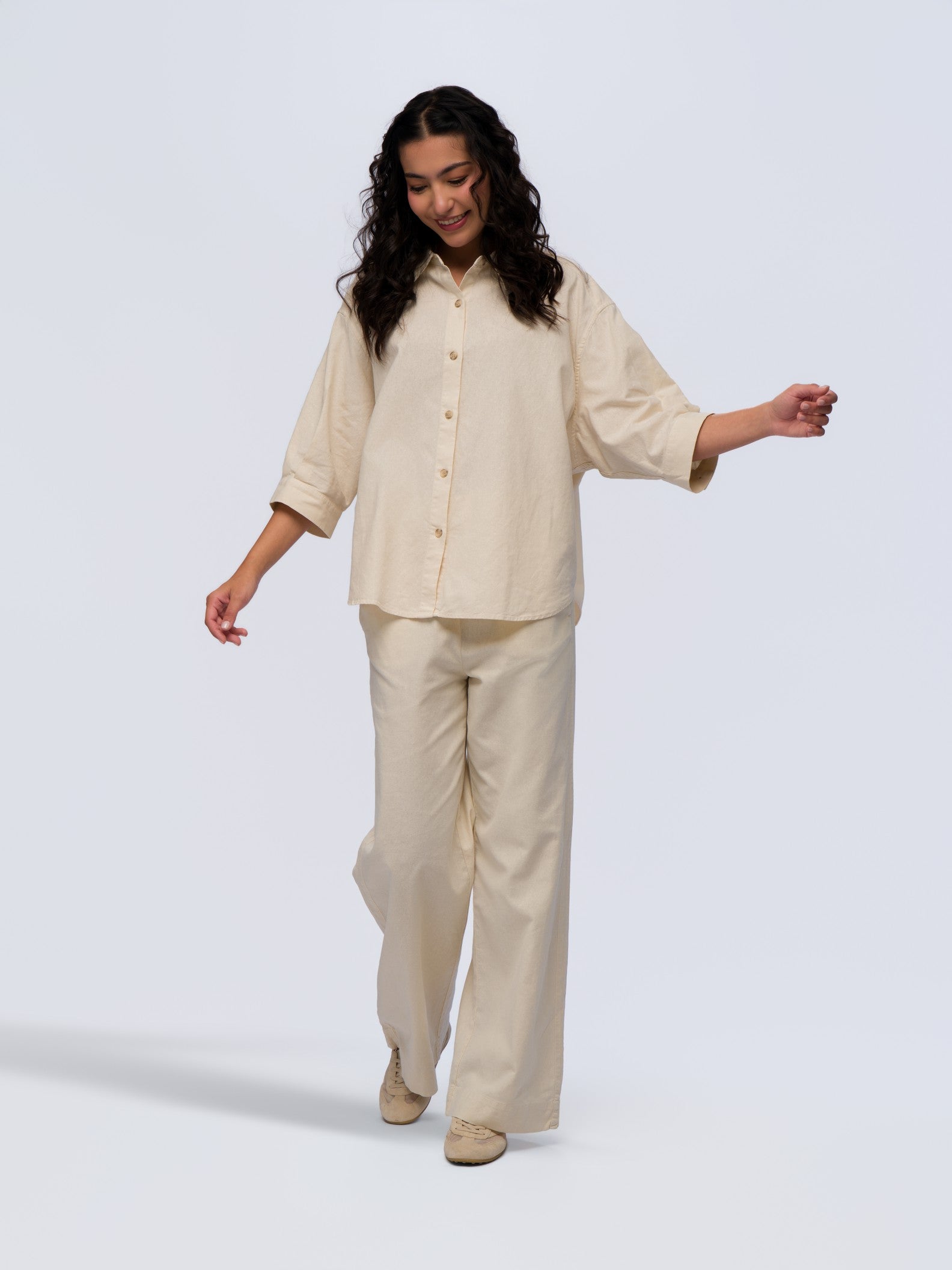 Oversized Linen Shirt - STONE GREY