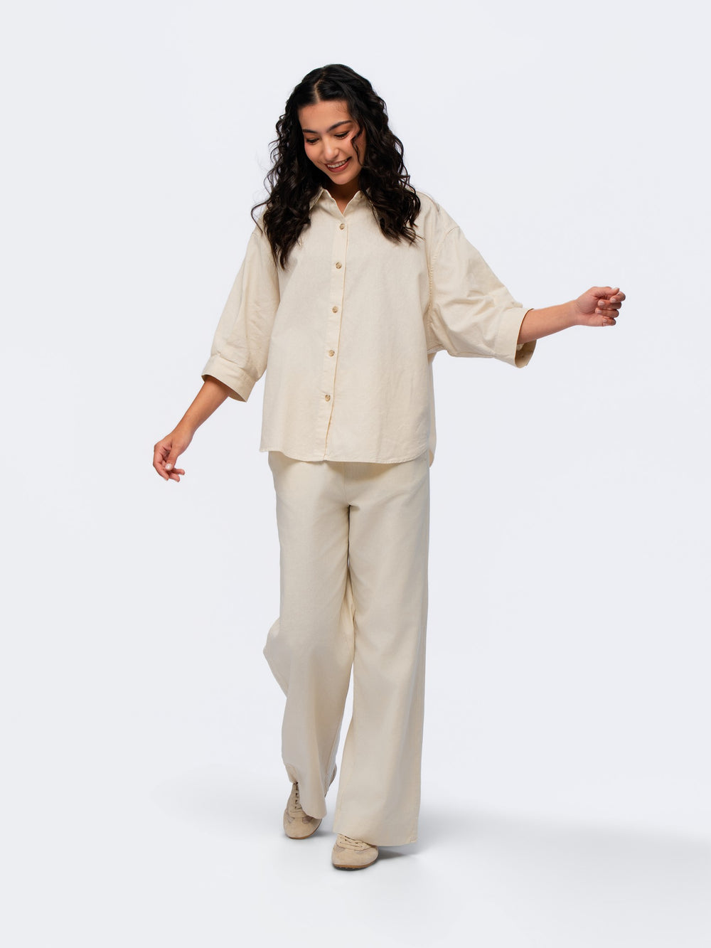 Oversized Linen Shirt - STONE GREY