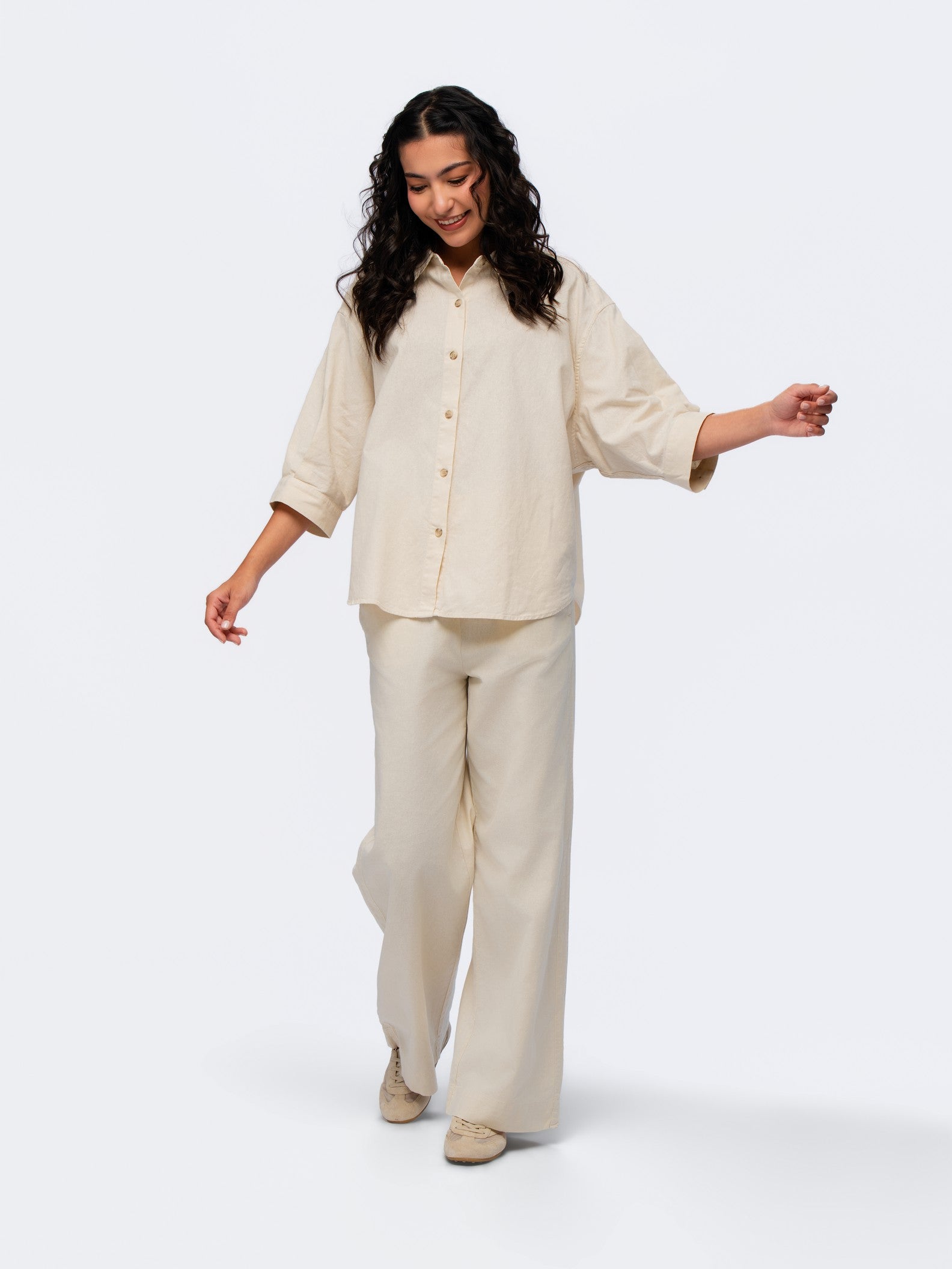 Oversized Linen Shirt - STONE GREY