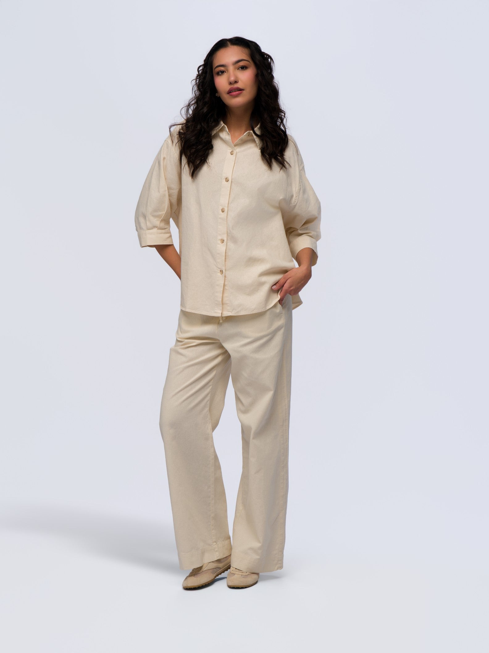 Oversized Linen Shirt - STONE GREY