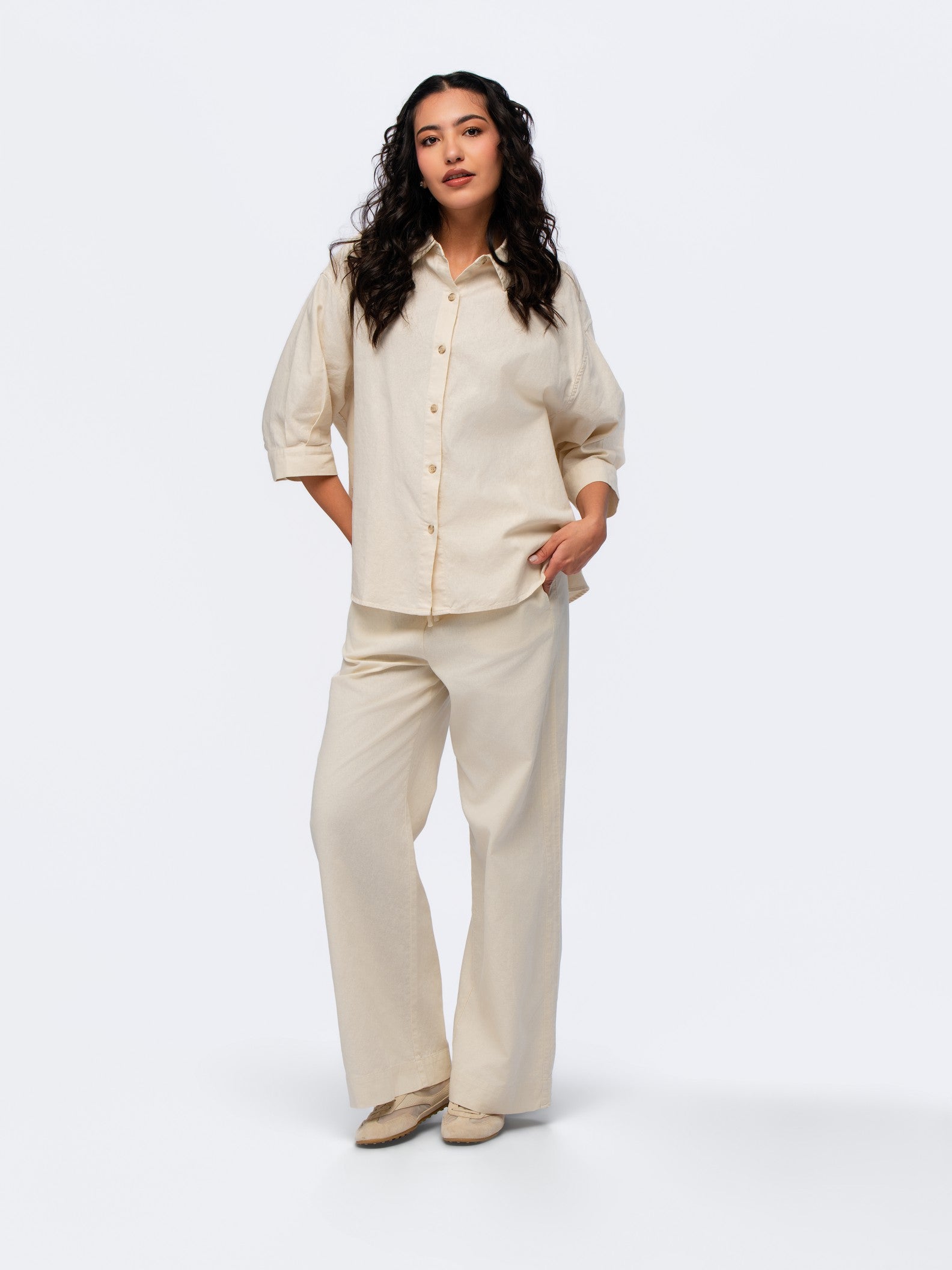 Oversized Linen Shirt - STONE GREY
