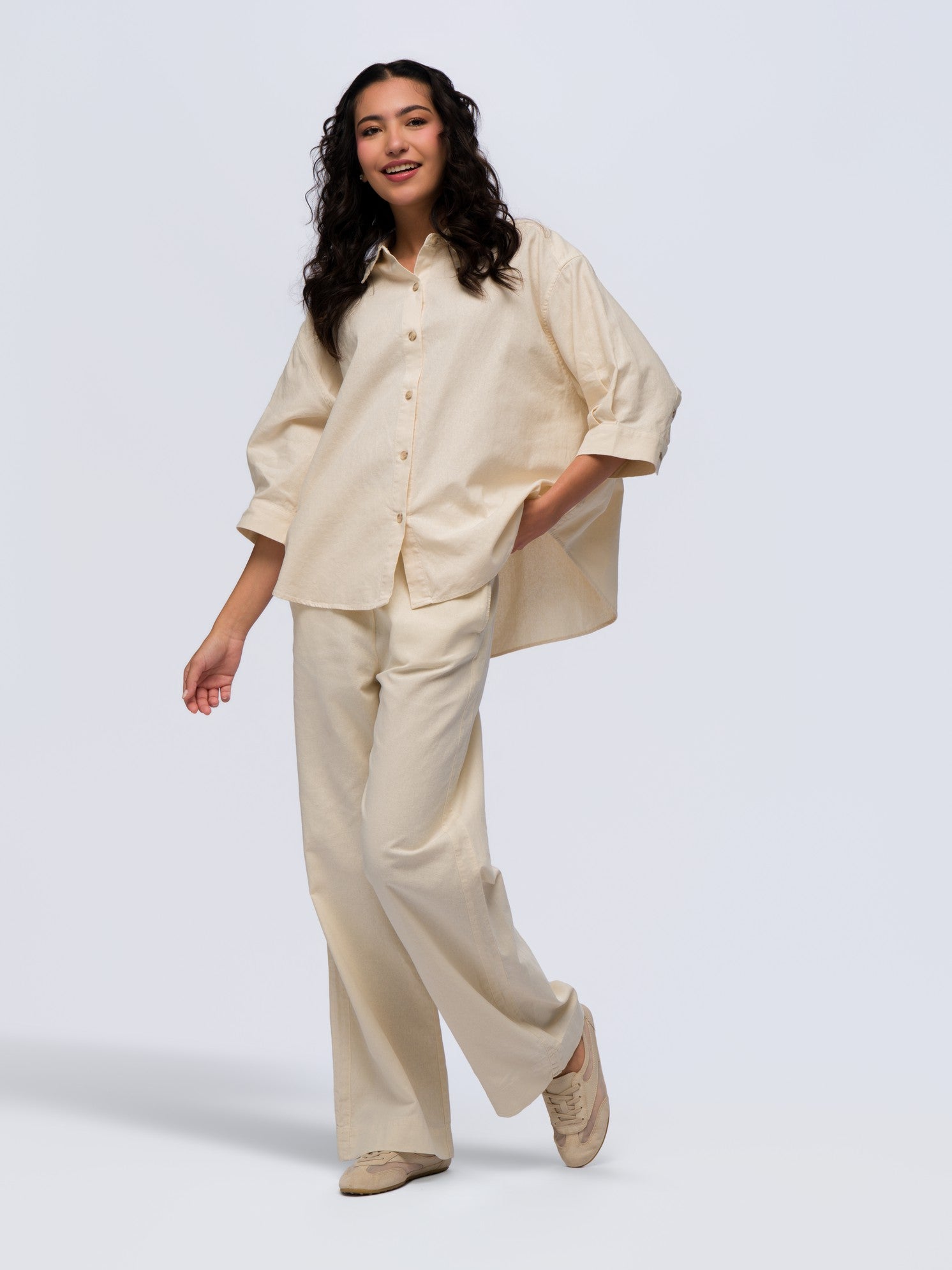 Oversized Linen Shirt - STONE GREY