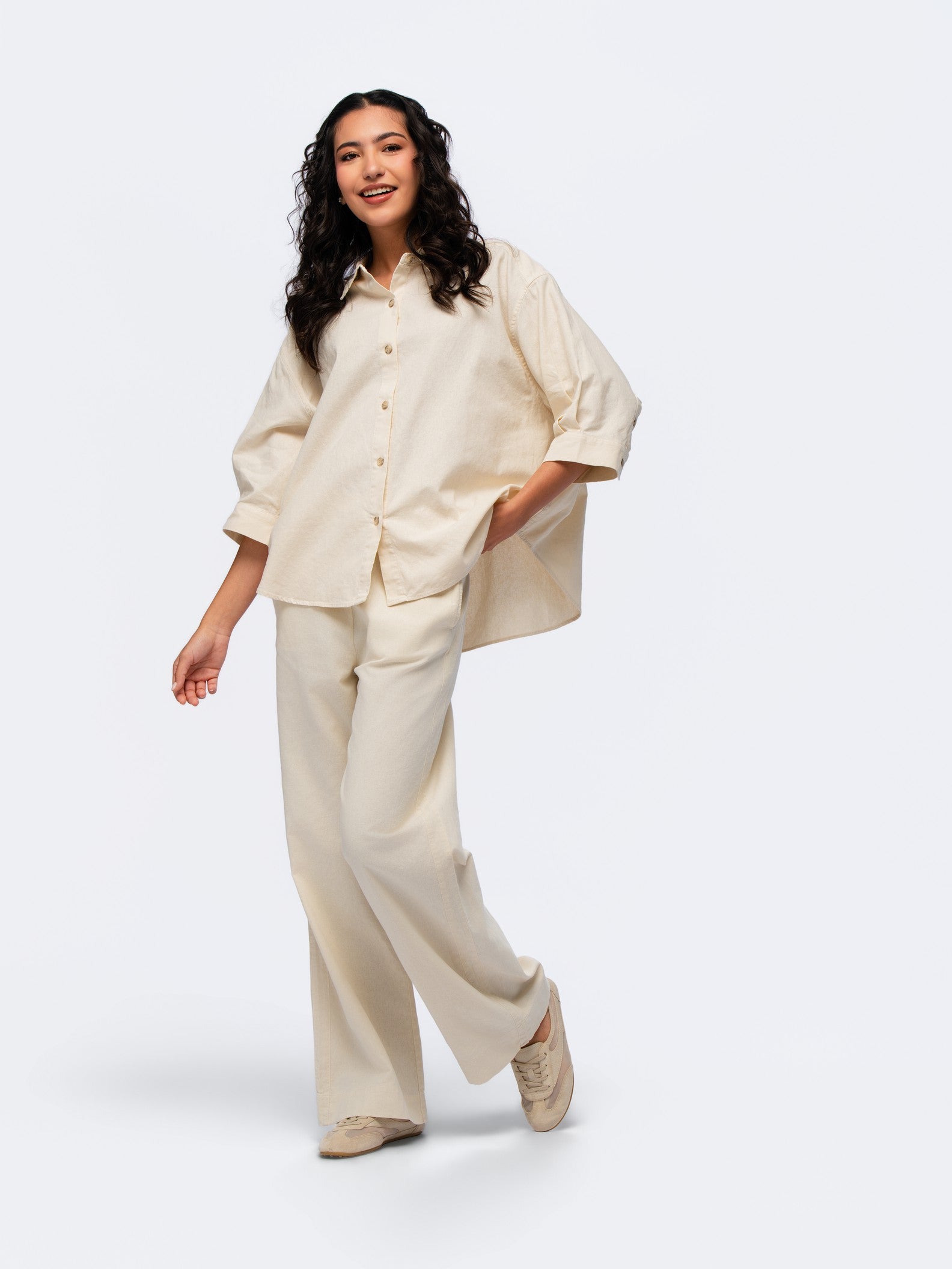 Oversized Linen Shirt - STONE GREY