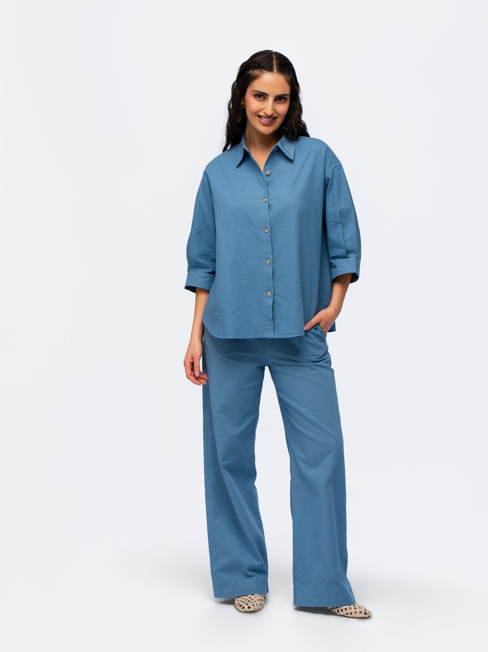 Oversized Linen Shirt - WASHED BLUE