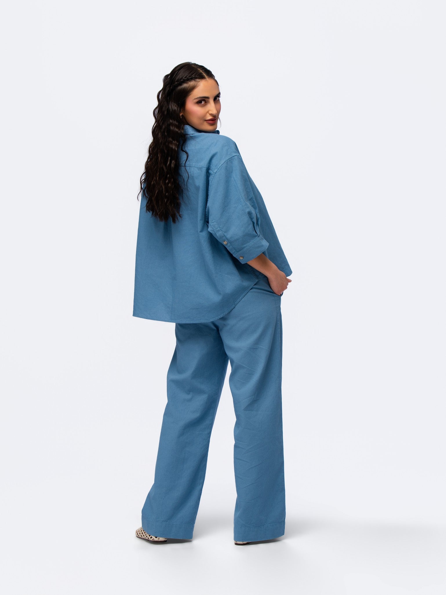 Oversized Linen Shirt - WASHED BLUE