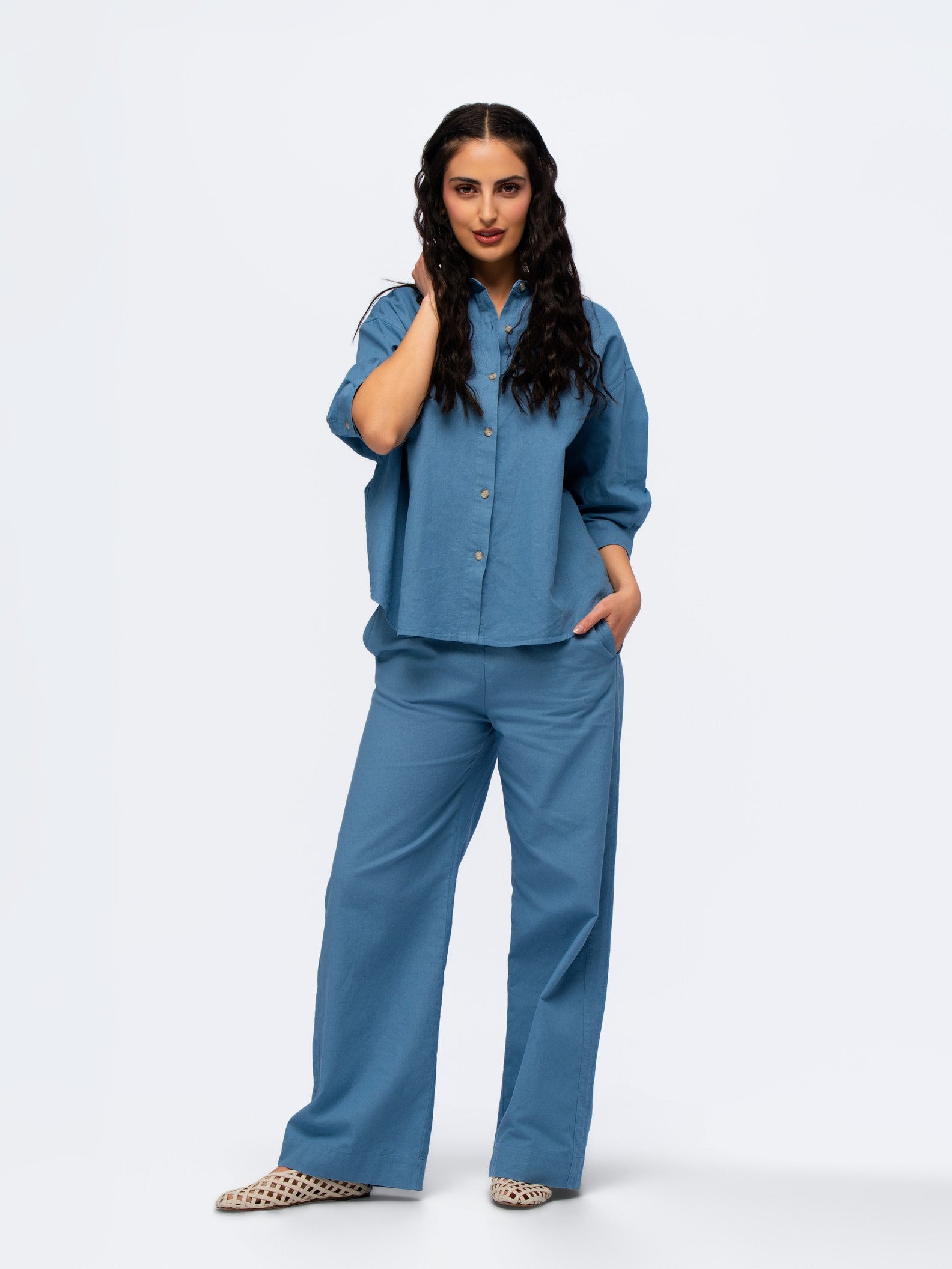Oversized Linen Shirt - WASHED BLUE