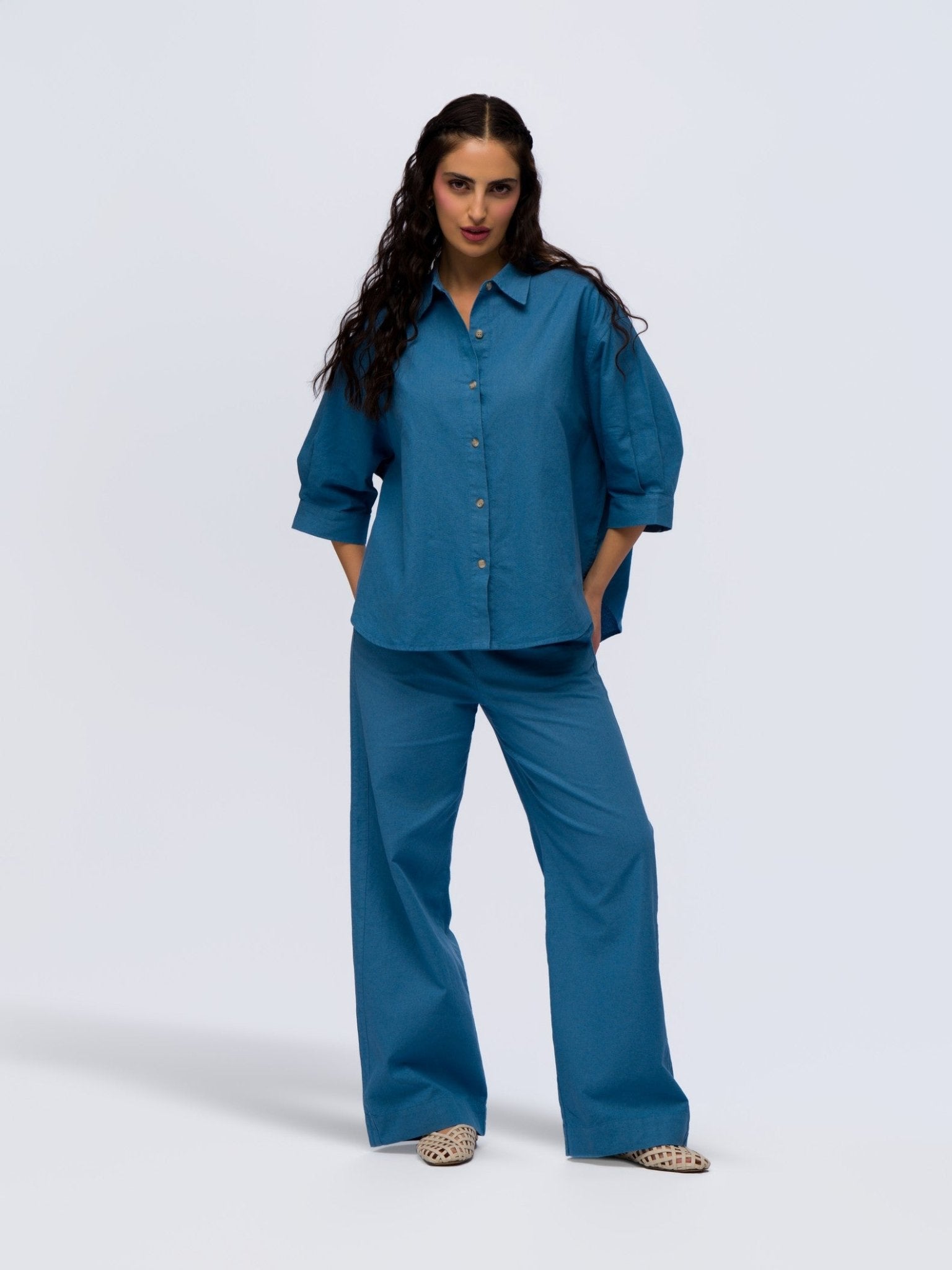 Oversized Linen Shirt - WASHED BLUE