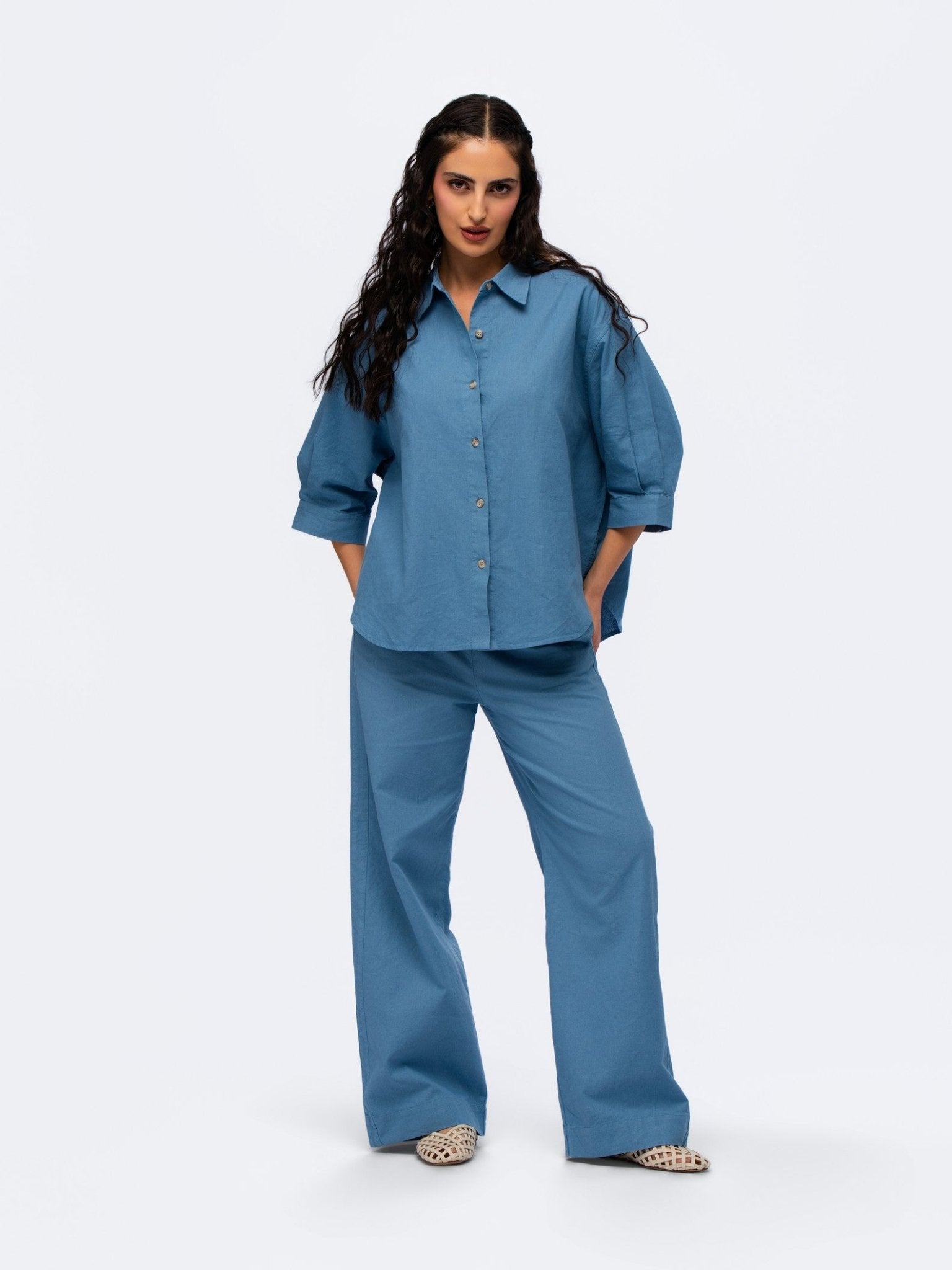 Oversized Linen Shirt - WASHED BLUE
