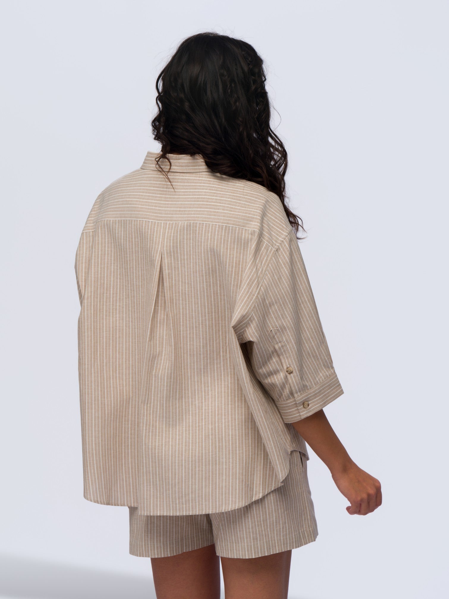 Oversized Linen Shirt - BEIGE & CREAM STRIPES