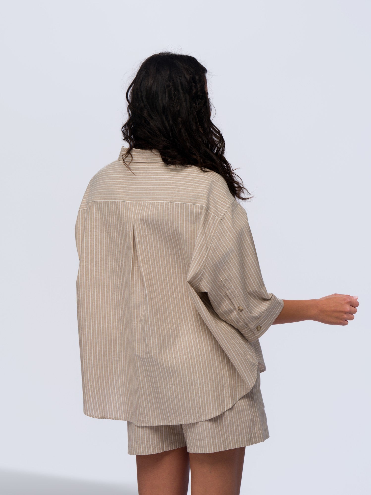 Oversized Linen Shirt - BEIGE & CREAM STRIPES