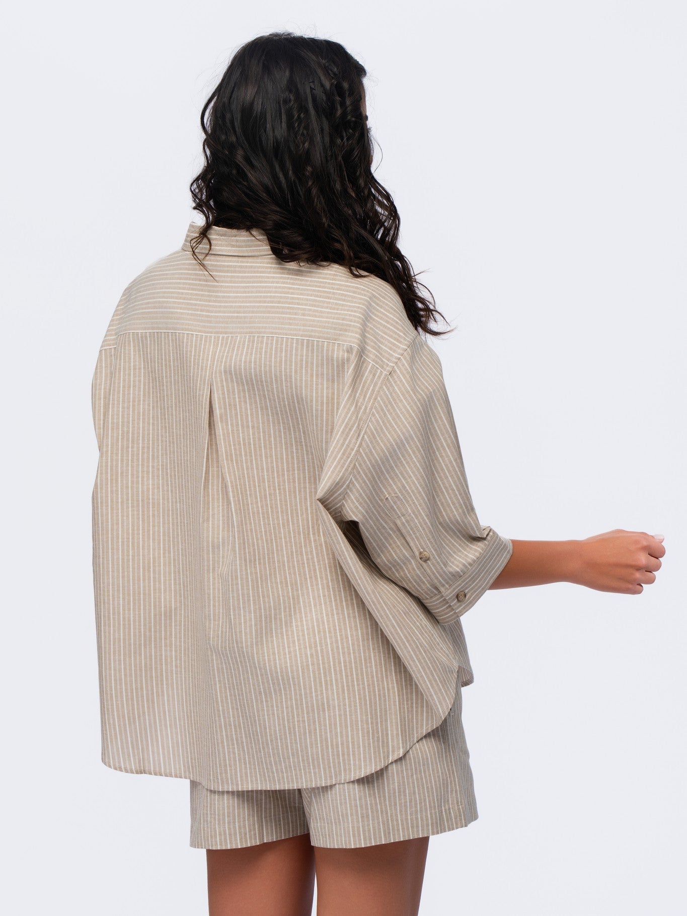 Oversized Linen Shirt - BEIGE & CREAM STRIPES