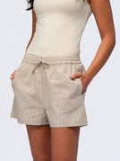 Linen Shorts - BEIGE & CREAM STRIPES