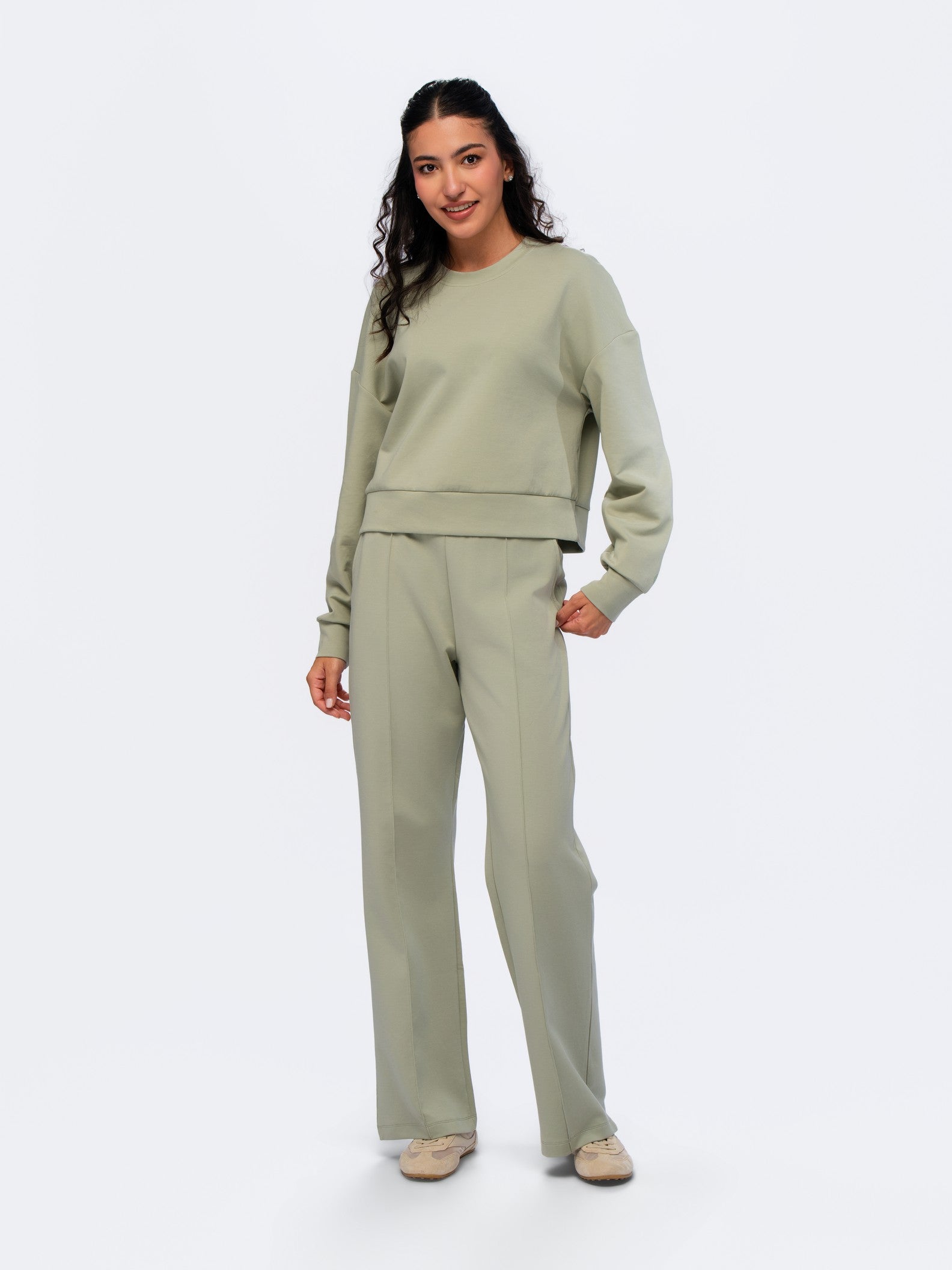 Elasticated Straight Leg Pants - SEASONAL GREEN