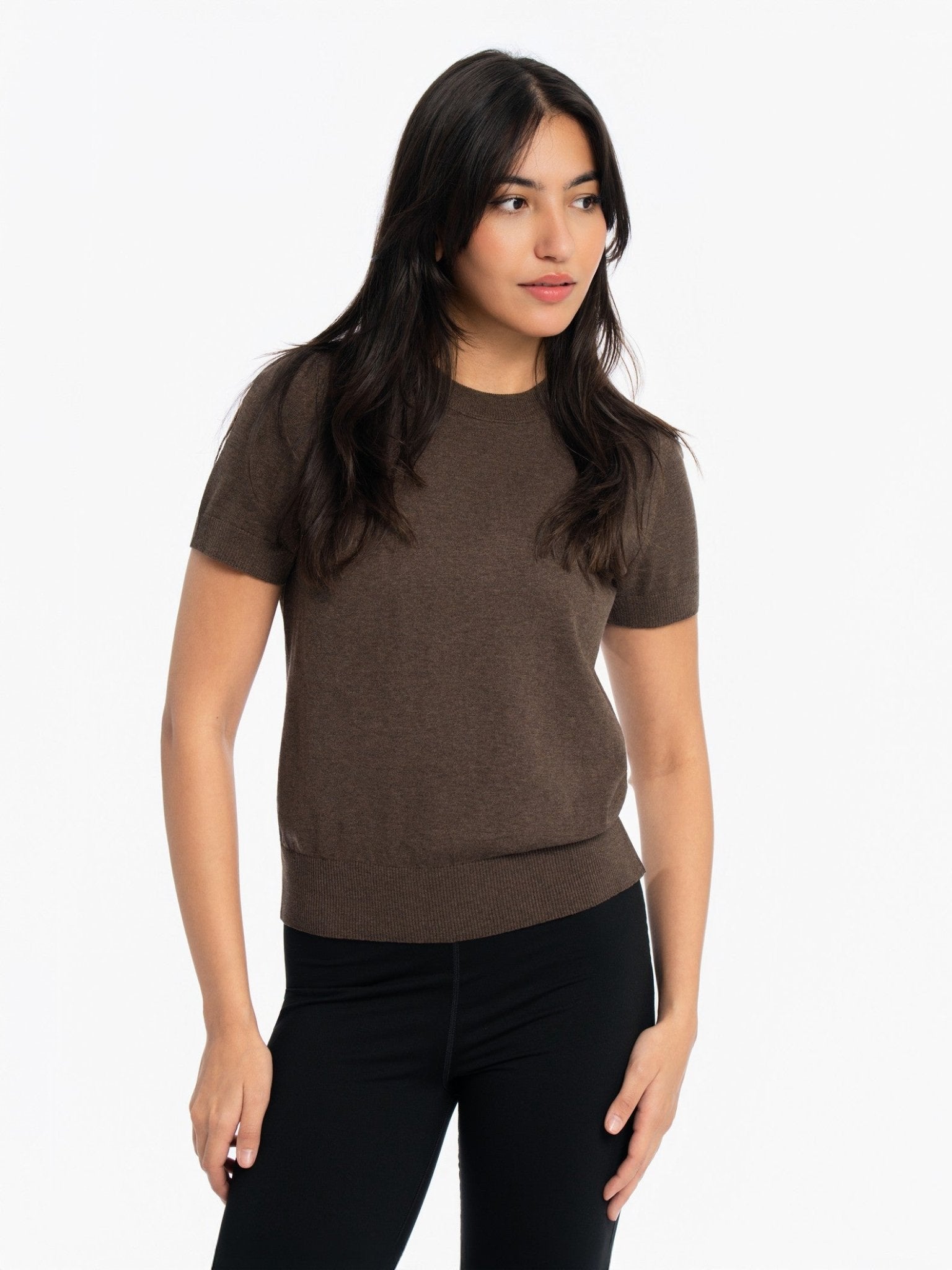 Knitted Short Sleeve Top - CHOCOLATE