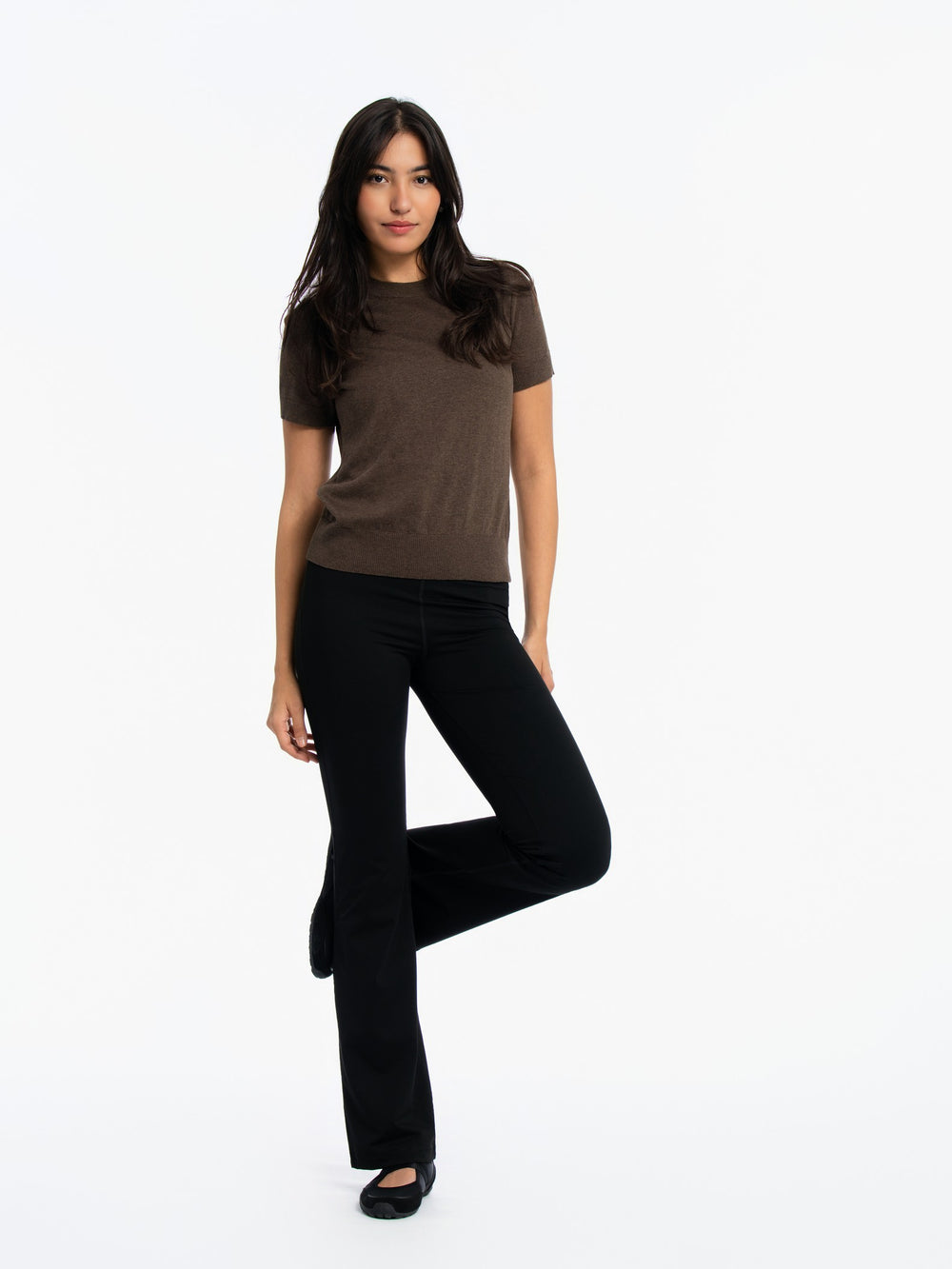 Knitted Short Sleeve Top - CHOCOLATE