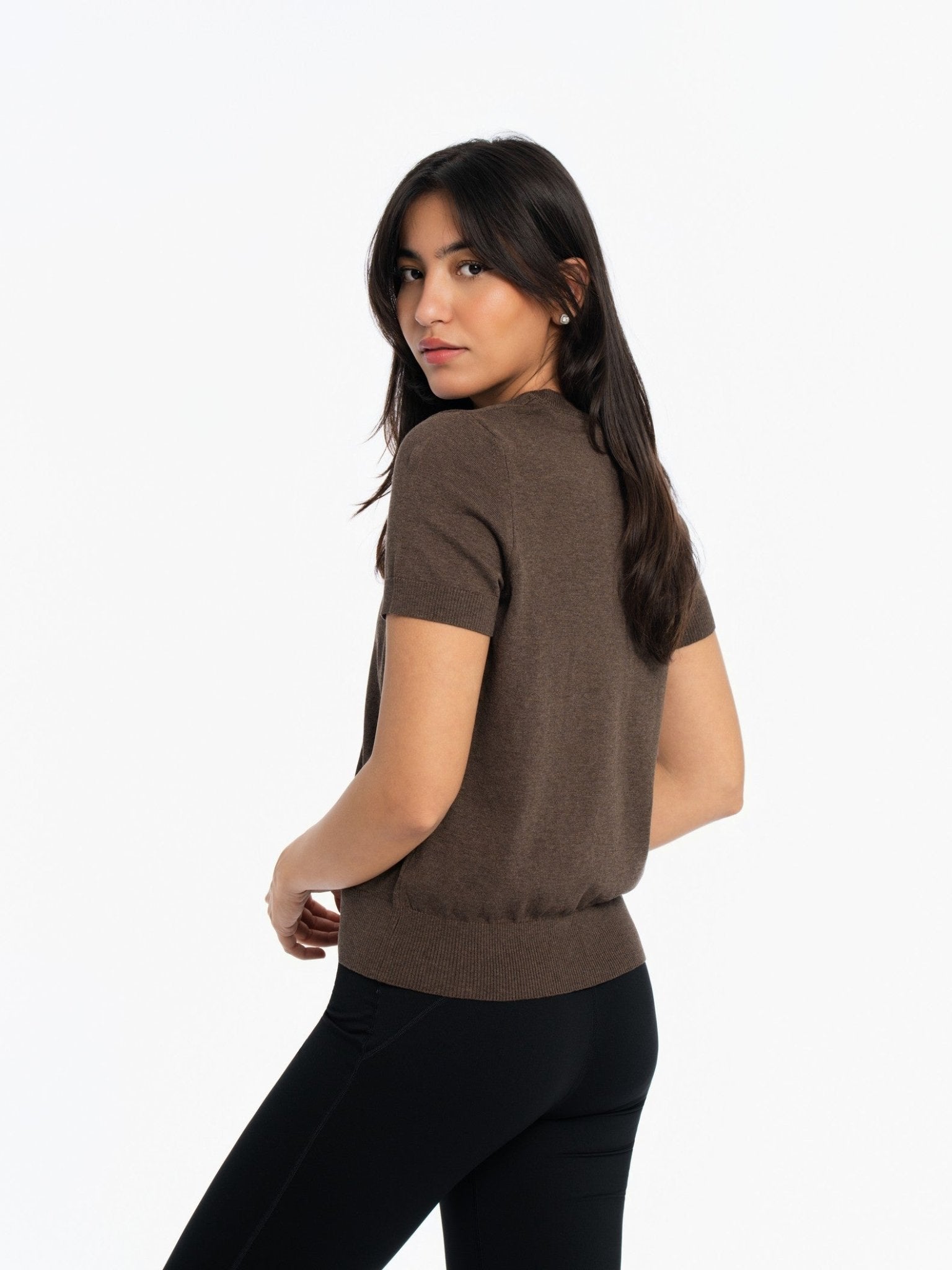Knitted Short Sleeve Top - CHOCOLATE