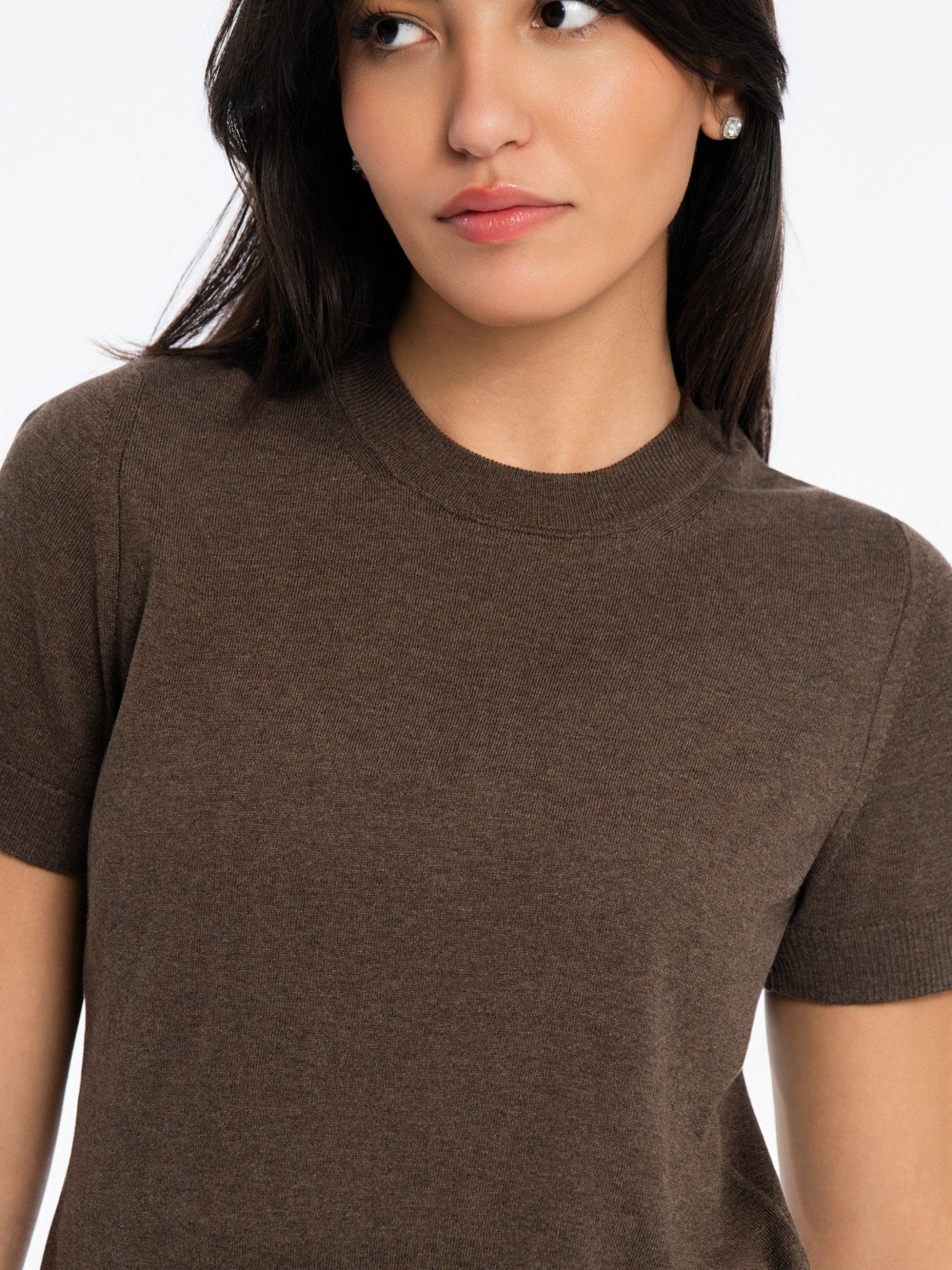 Knitted Short Sleeve Top - CHOCOLATE