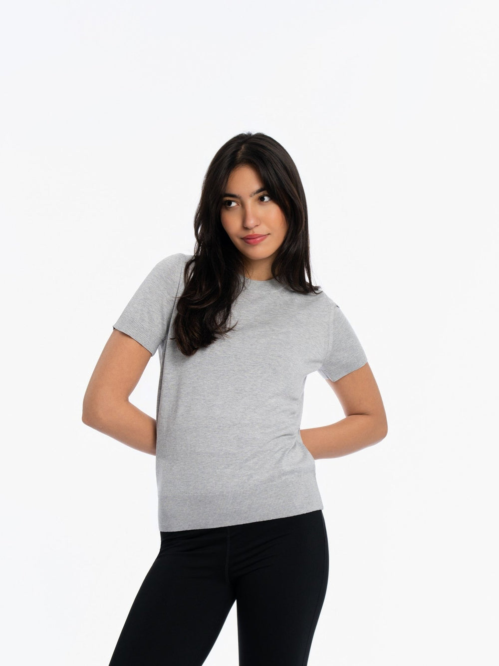 Knitted Short Sleeve Top - GREY