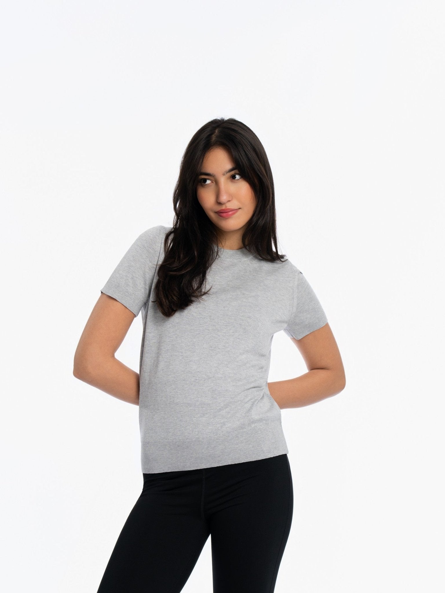 Knitted Short Sleeve Top - GREY