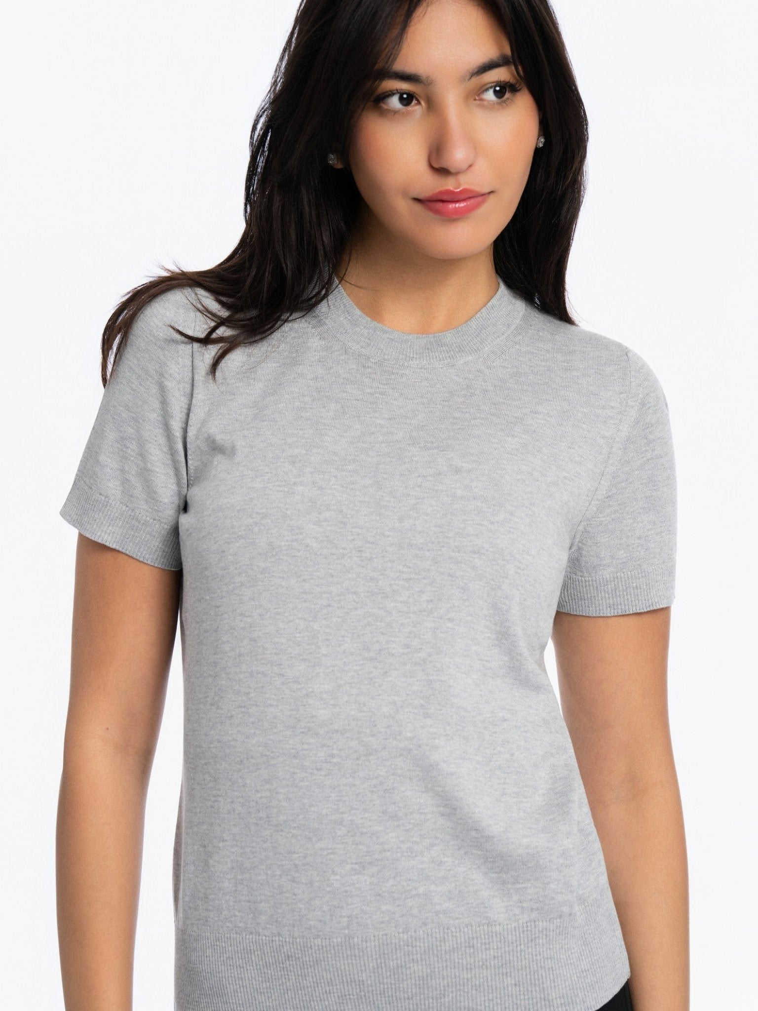 Knitted Short Sleeve Top - GREY