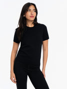Knitted Short Sleeve Top - BLACK