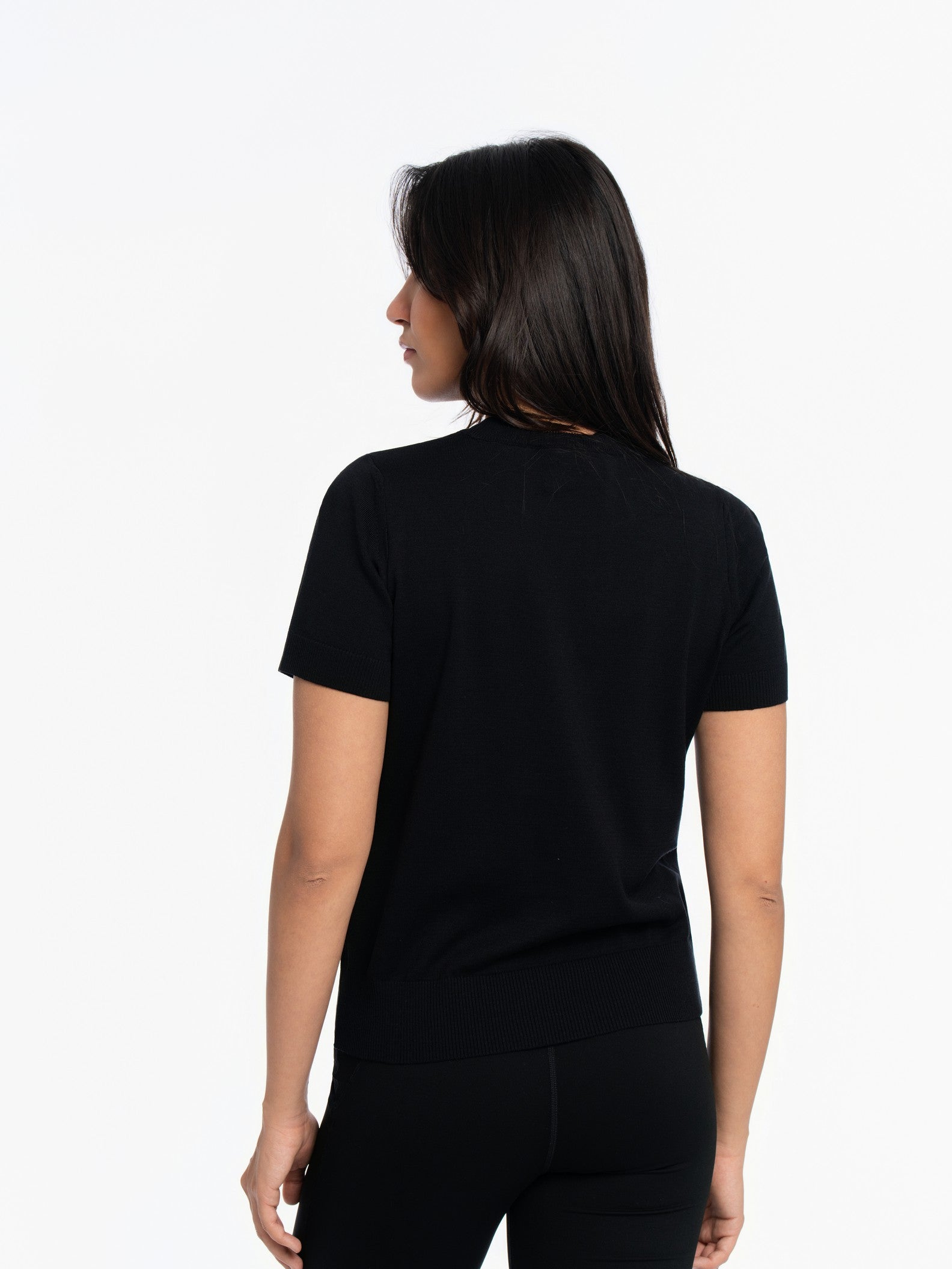 Knitted Short Sleeve Top - BLACK