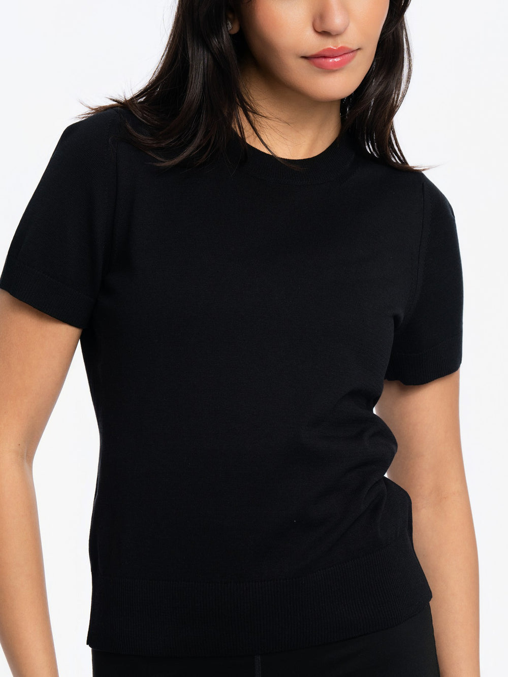 Knitted Short Sleeve Top - BLACK