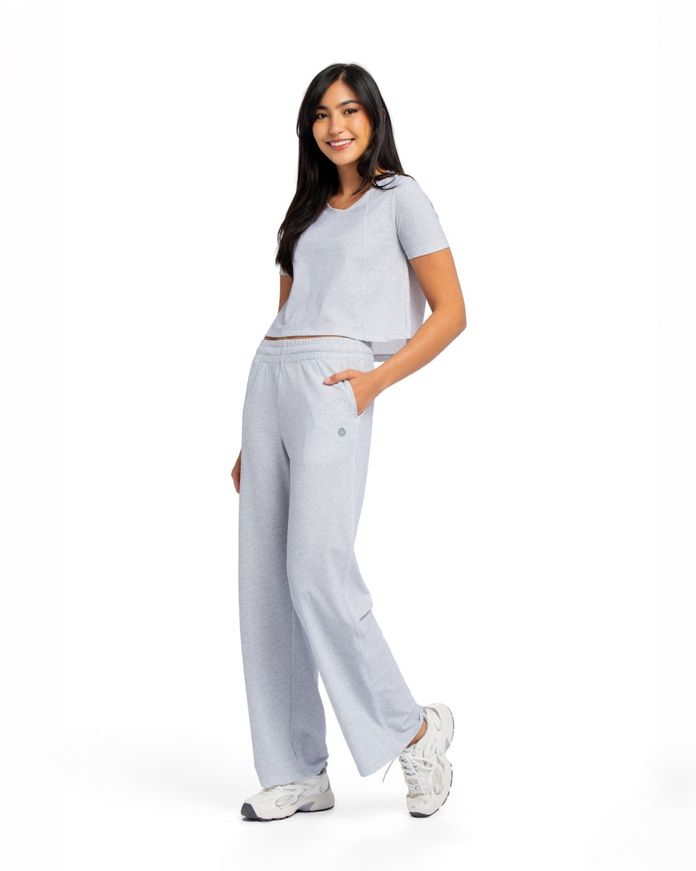Active Wide Leg Pants - HEATHER GREY