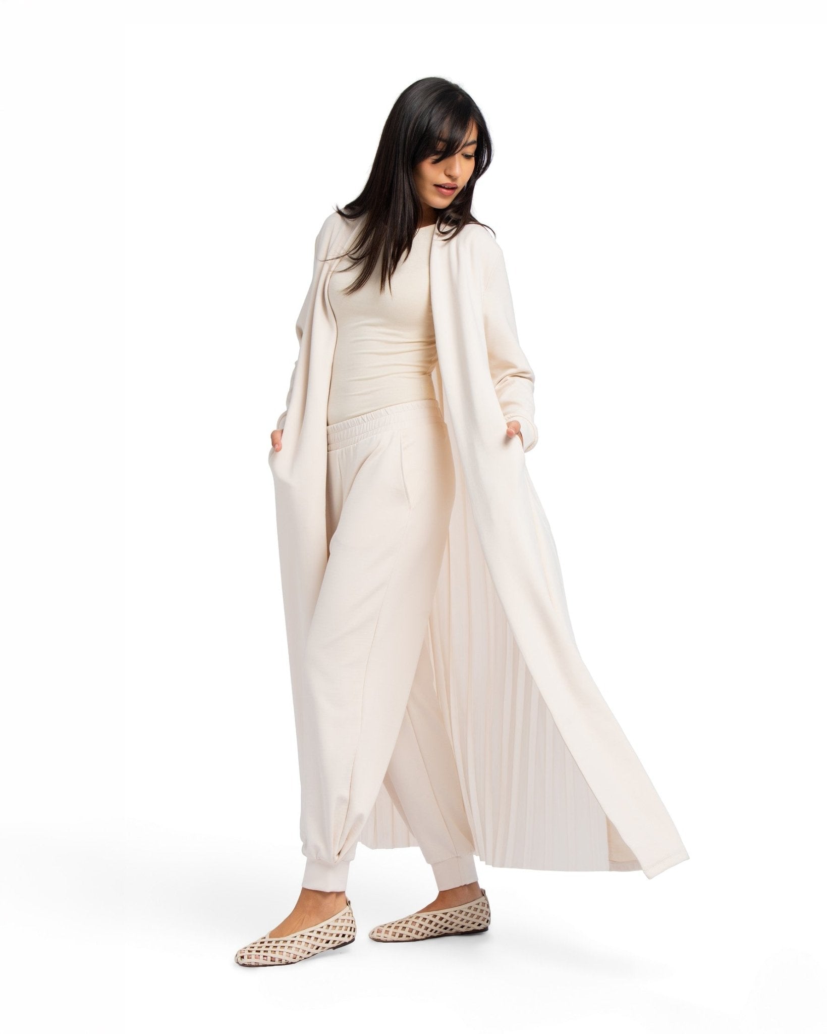 Pleated Abaya - STONE GREY