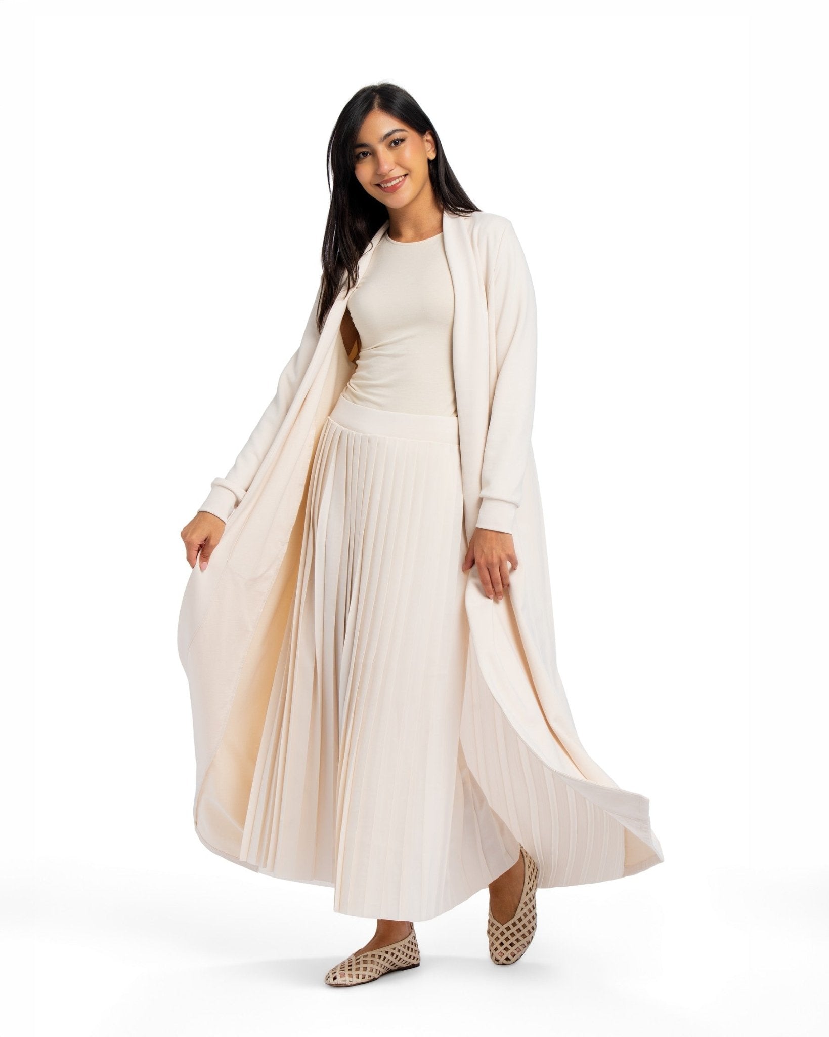 Pleated Abaya - STONE GREY