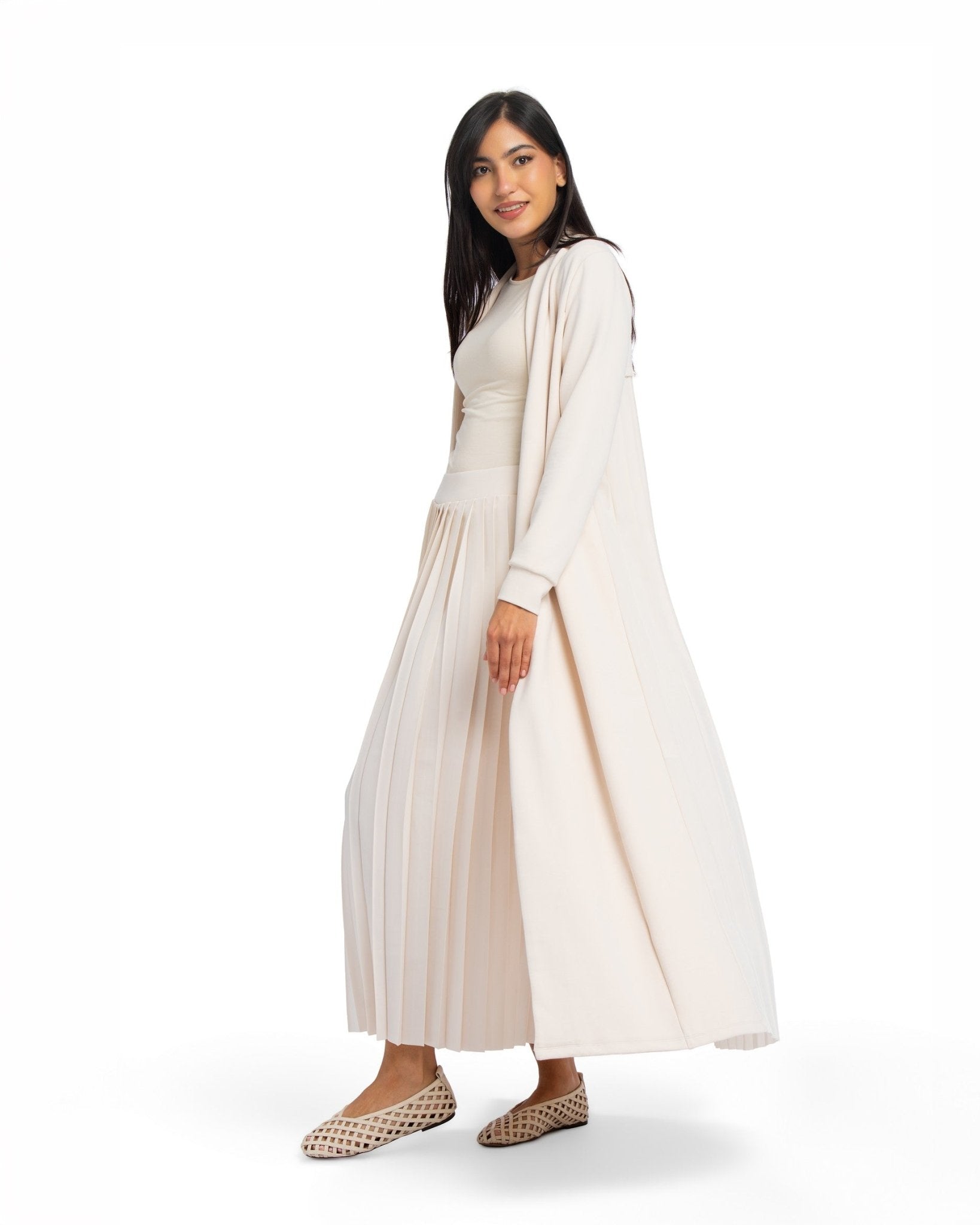 Pleated Abaya - STONE GREY