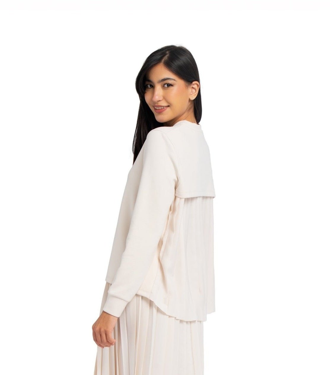 Pleated Sweatshirt - STONE GREY