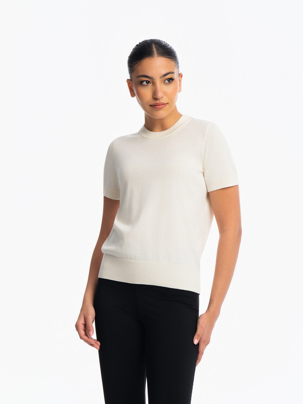 Knitted Short Sleeve Top - IVORY
