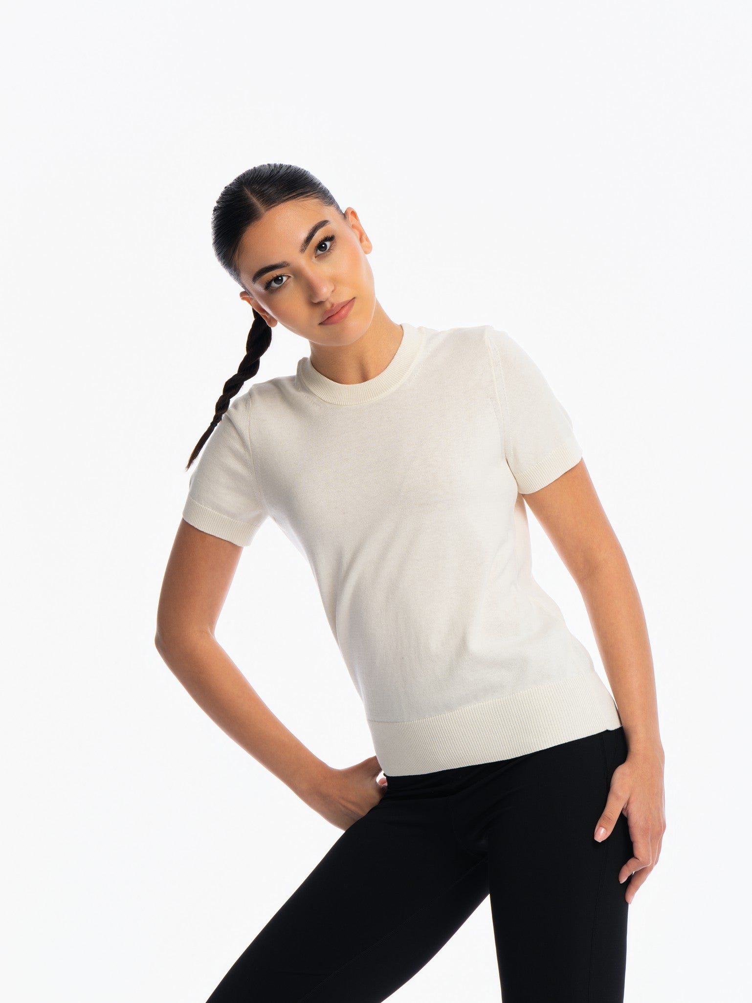 Knitted Short Sleeve Top - IVORY