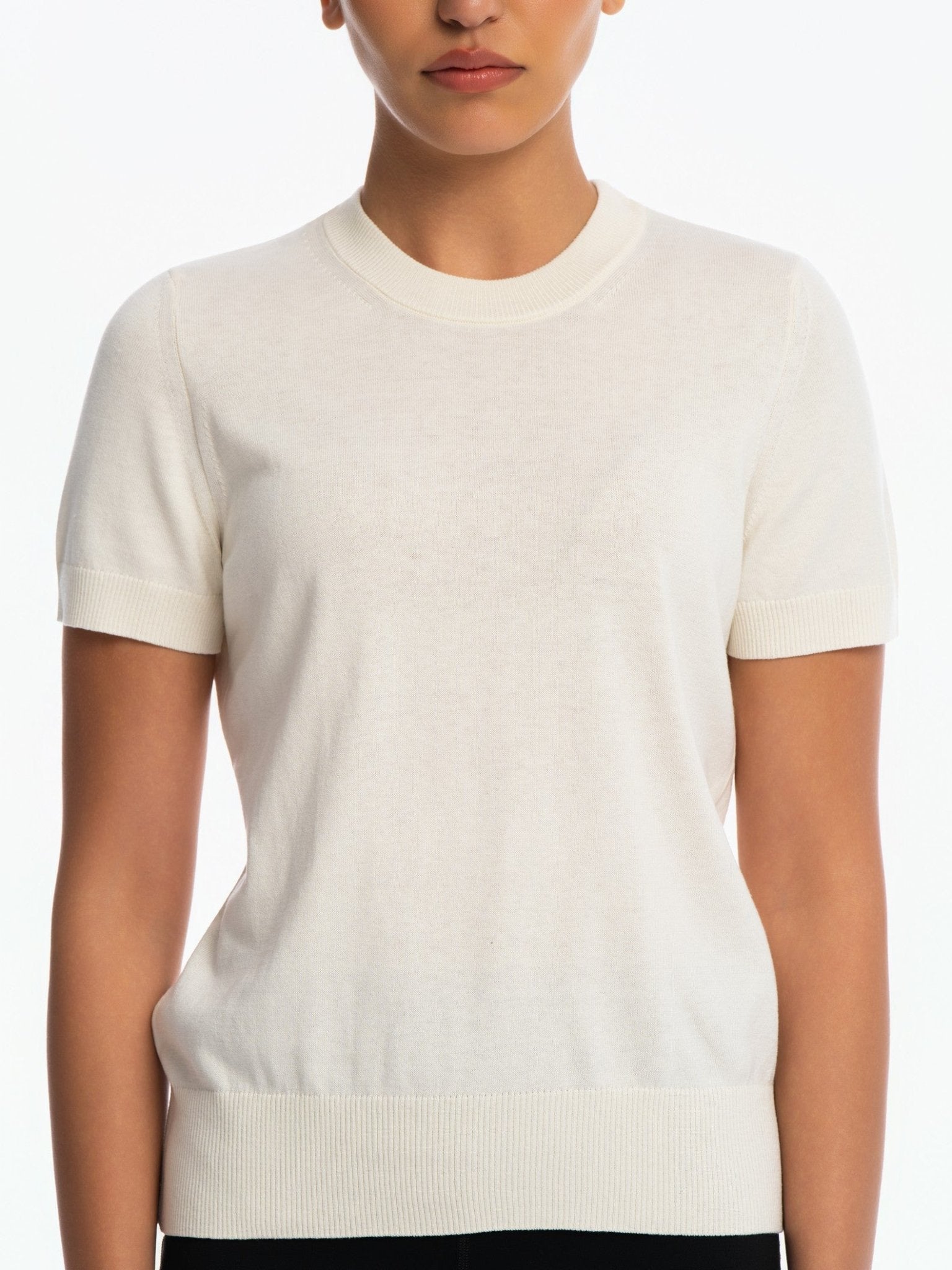 Knitted Short Sleeve Top - IVORY