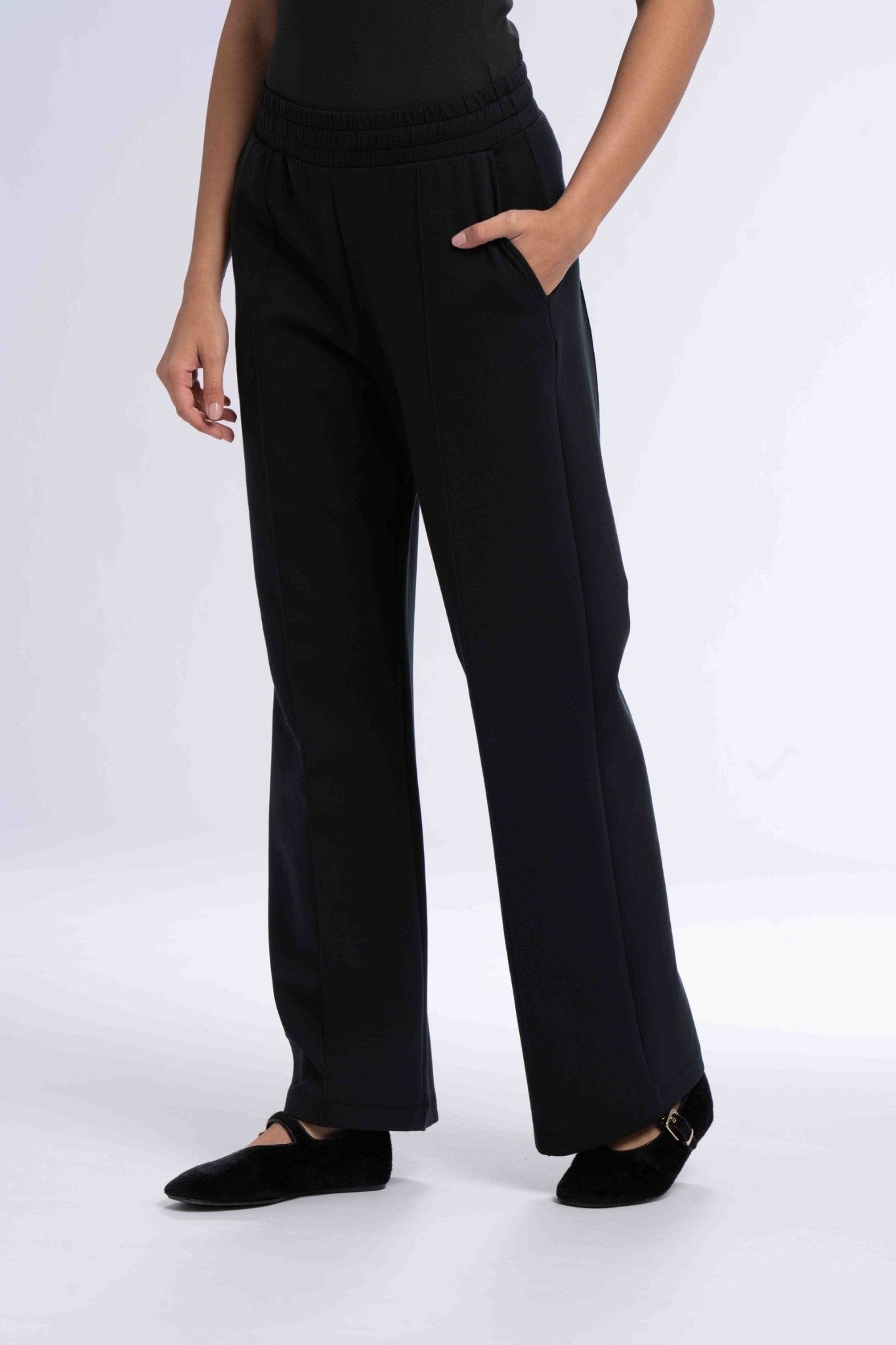 Elasticated Straight Leg Pants - SEASONAL BLACK