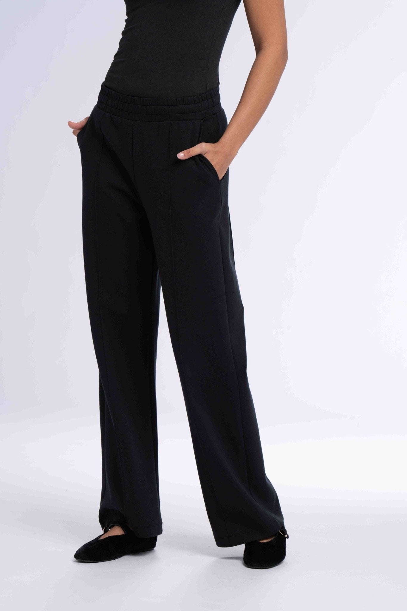 Elasticated Straight Leg Pants - SEASONAL BLACK