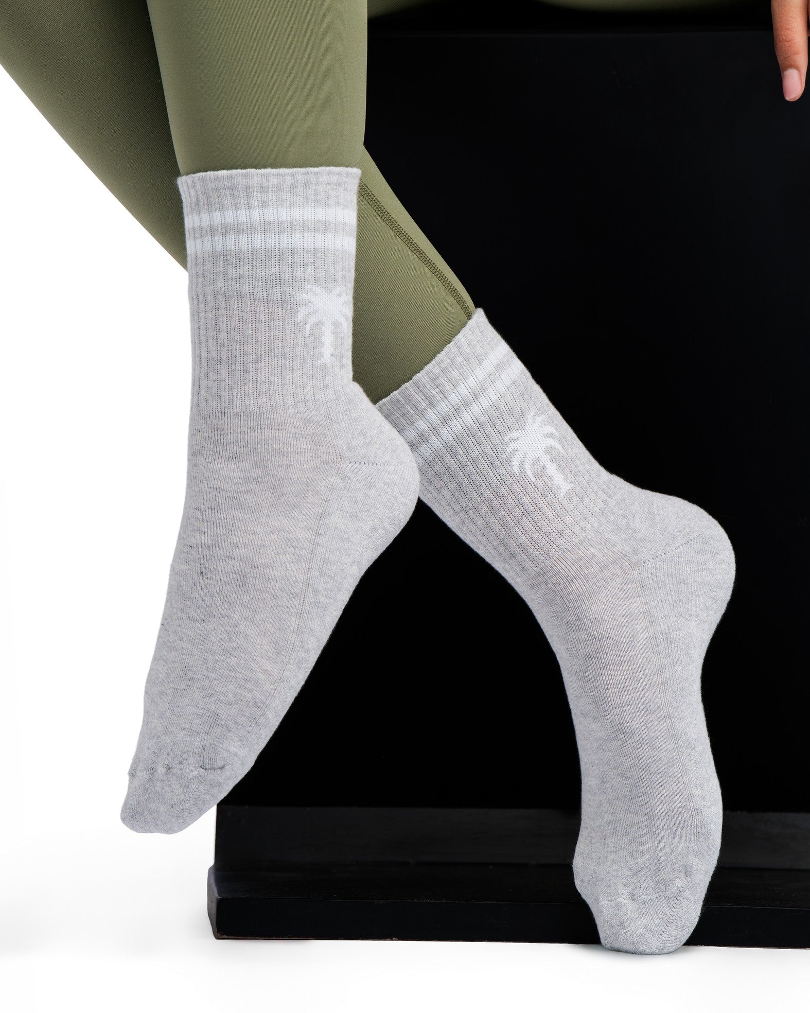 Gym Socks Pack of 2 (White Palm + Grey Logo)