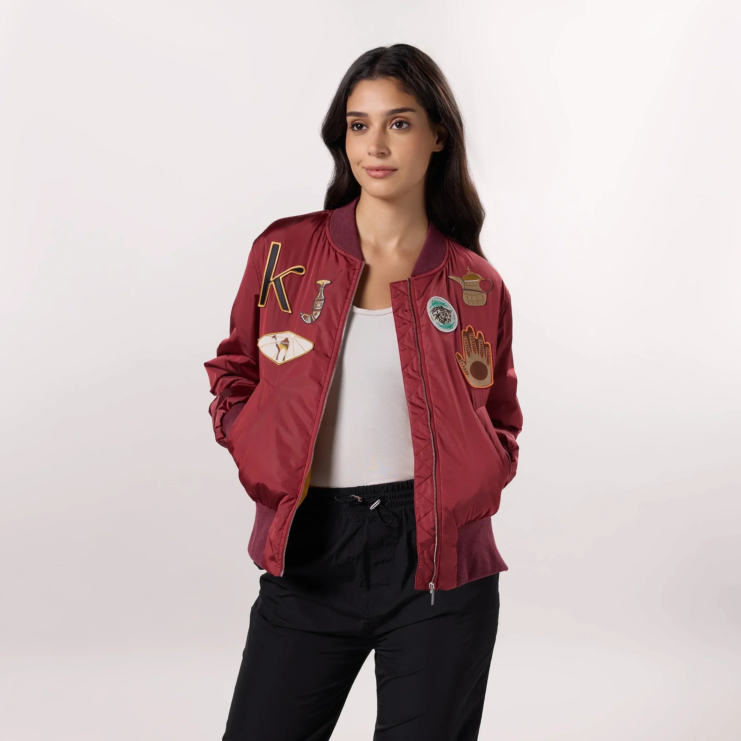 Badges Bomber Jacket - SEASONAL DARK RED