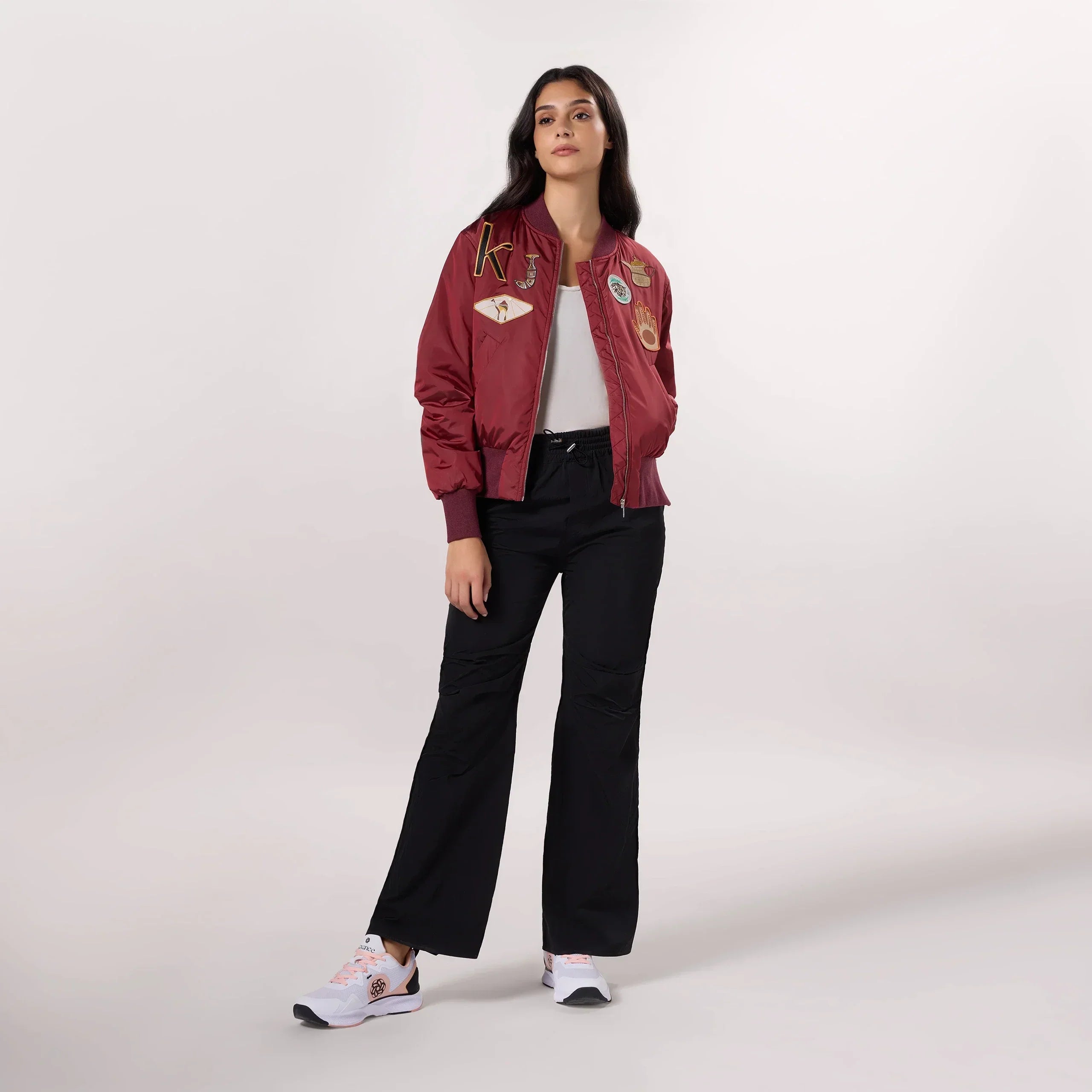 Badges Bomber Jacket - SEASONAL DARK RED
